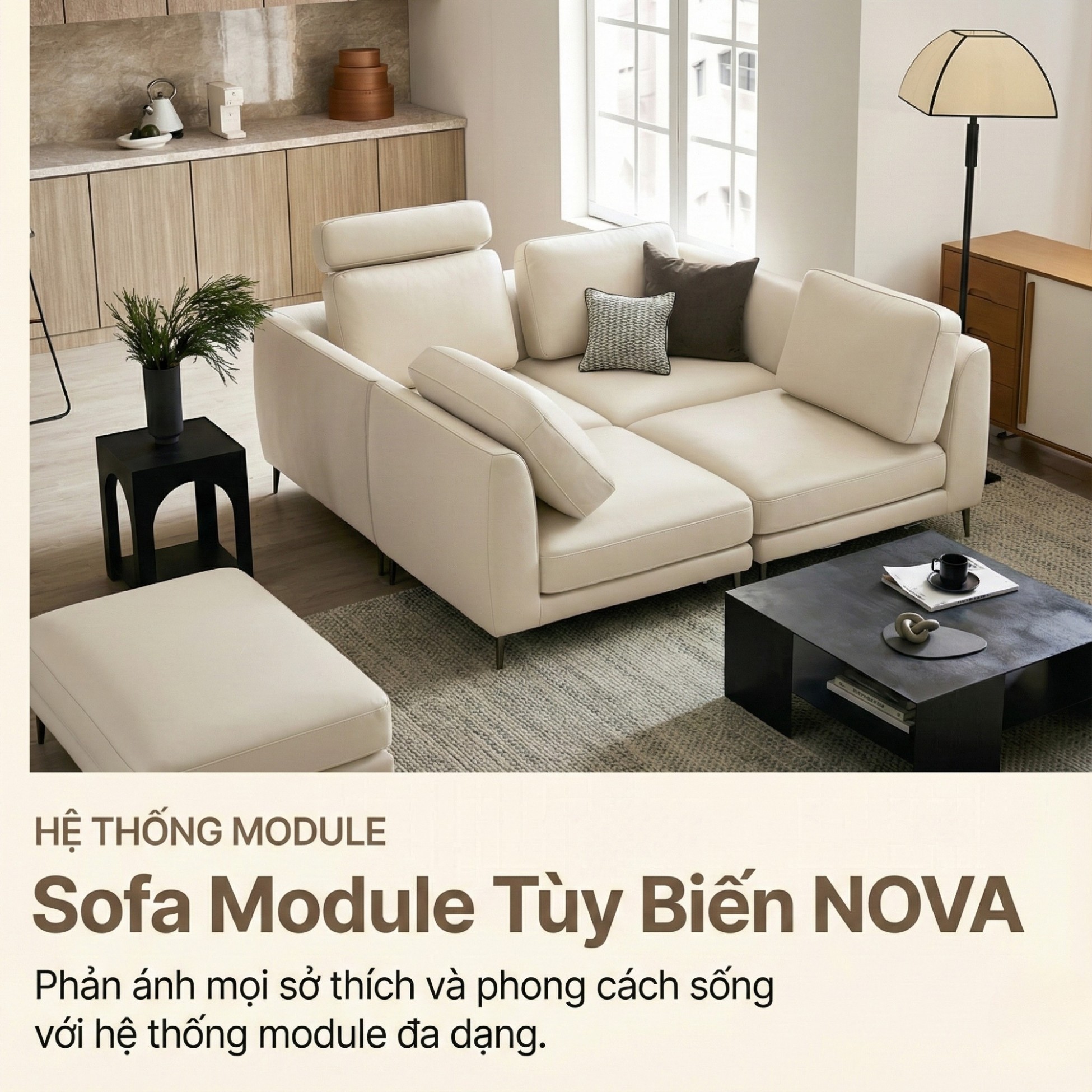 Sofa NOVA 2 – Sofa Da Đơn Hiện Đại Dạng Module Linh Hoạt Cho Khởi Đầu Mới 