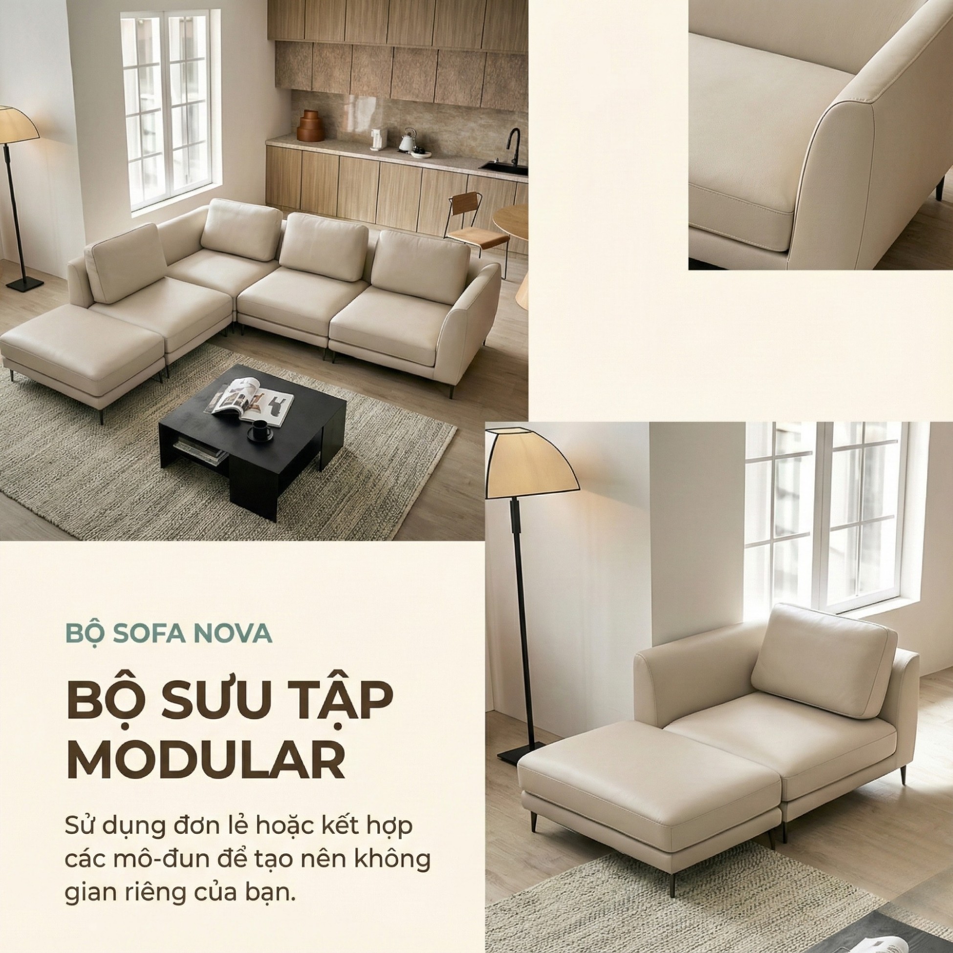 Sofa NOVA 2 – Sofa Da Đơn Hiện Đại Dạng Module Linh Hoạt Cho Khởi Đầu Mới 