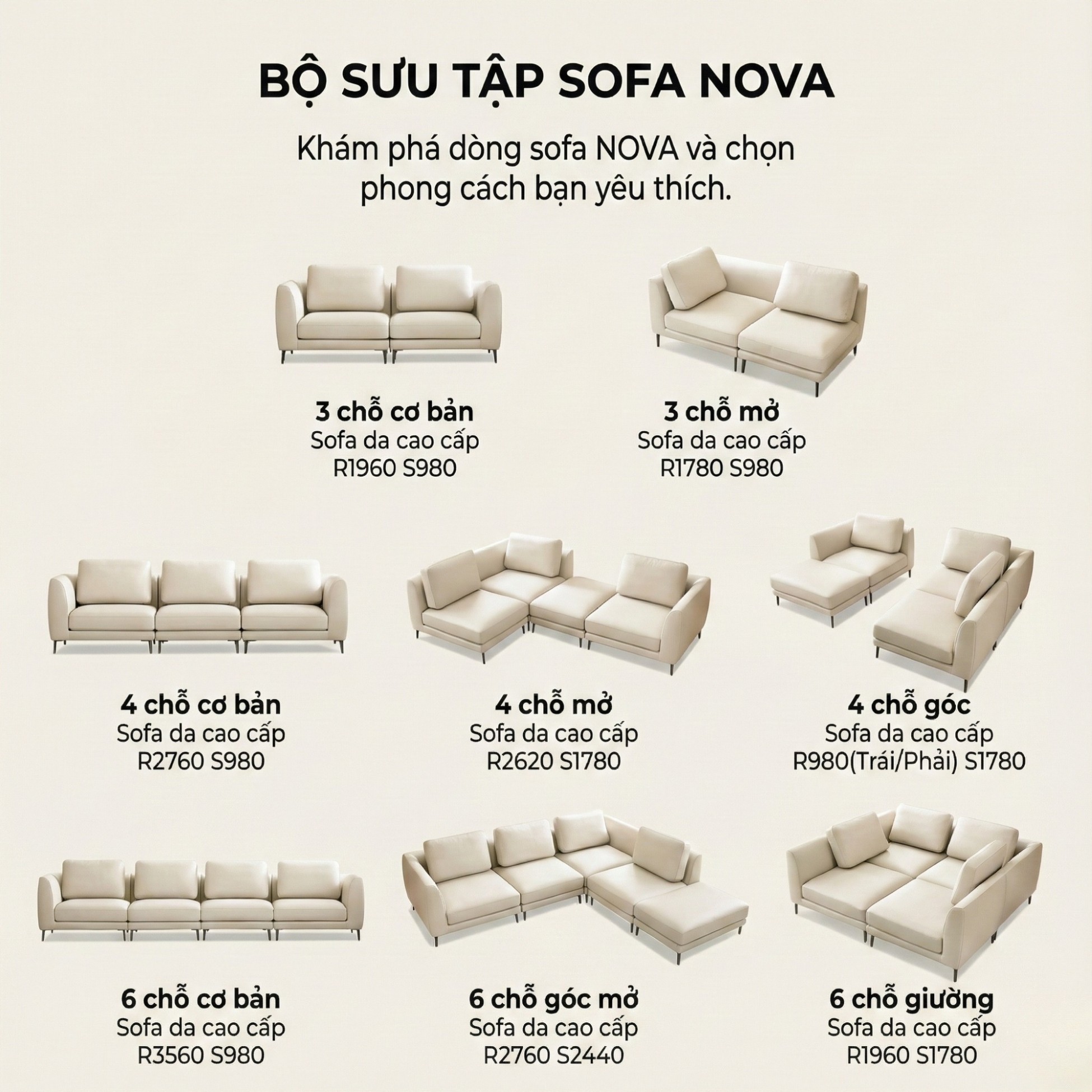 Sofa NOVA 2 – Sofa Da Đơn Hiện Đại Dạng Module Linh Hoạt Cho Khởi Đầu Mới 