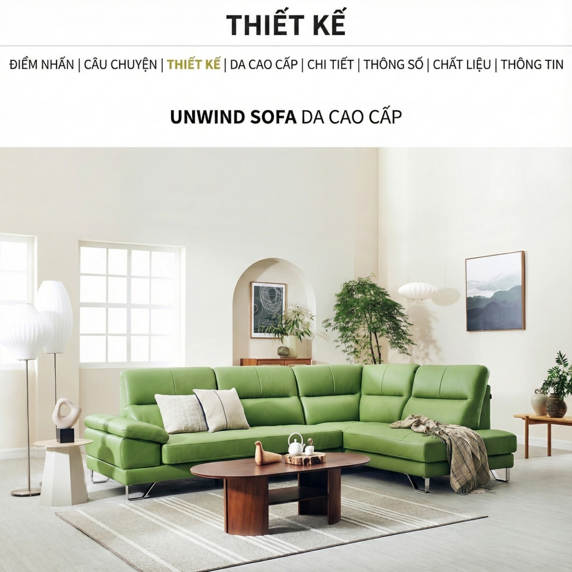 Sofa UNWIND – Sofa Da Cao Cấp Góc L Rộng Rãi Êm Ái Thư Giãn