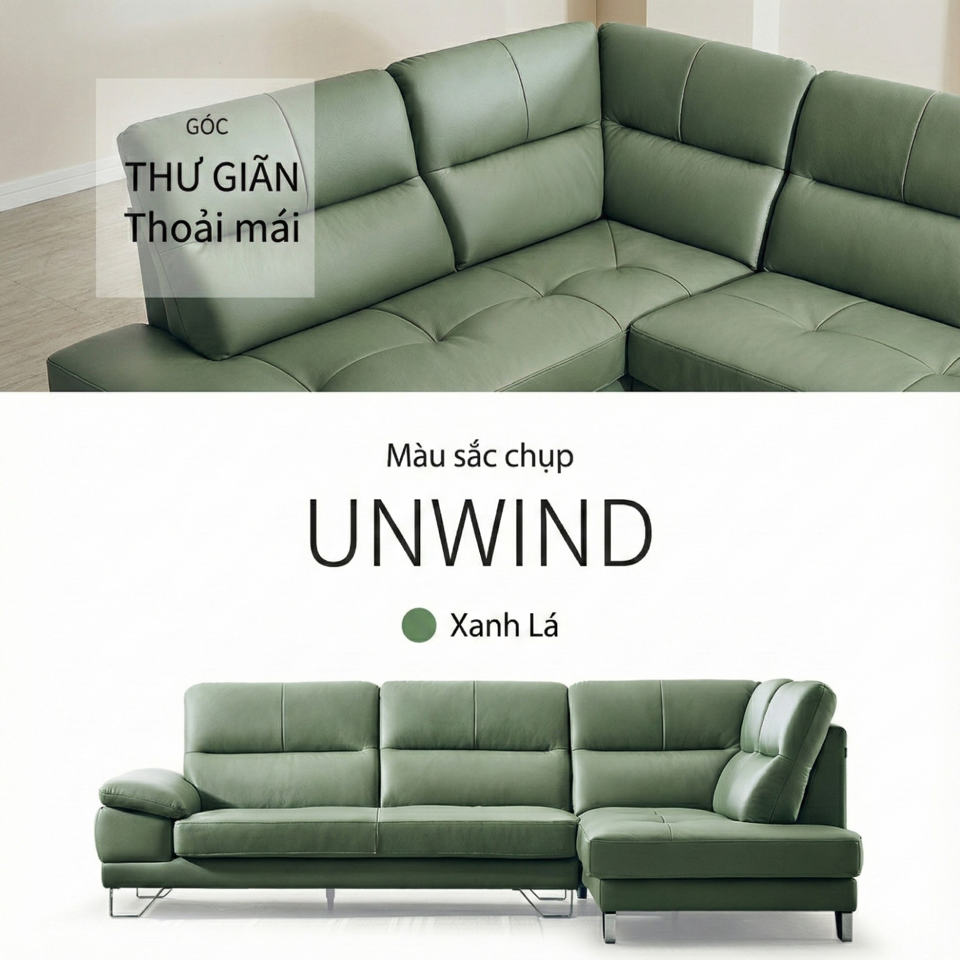 Sofa UNWIND – Sofa Da Cao Cấp Góc L Rộng Rãi Êm Ái Thư Giãn