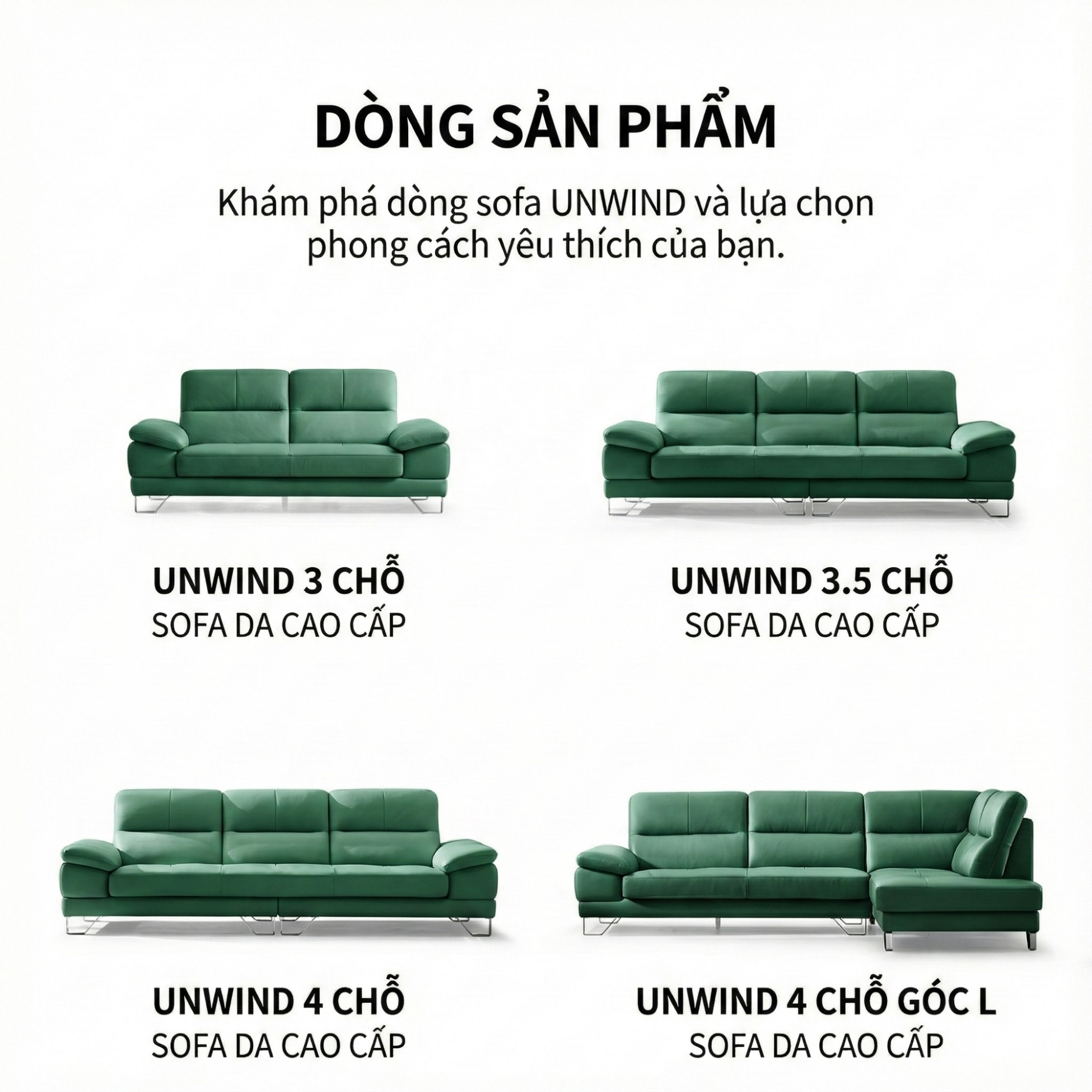 Sofa UNWIND – Sofa Da Cao Cấp Góc L Rộng Rãi Êm Ái Thư Giãn