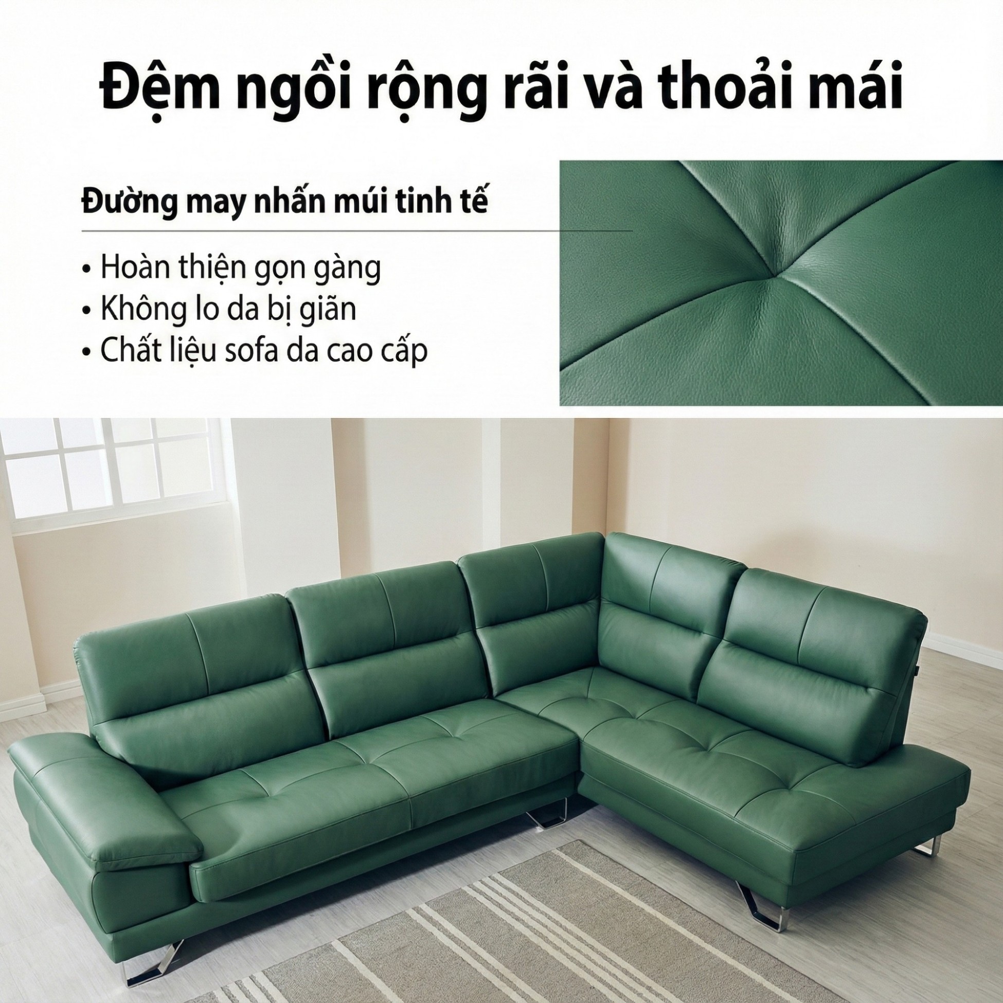 Sofa UNWIND – Sofa Da Cao Cấp Góc L Rộng Rãi Êm Ái Thư Giãn