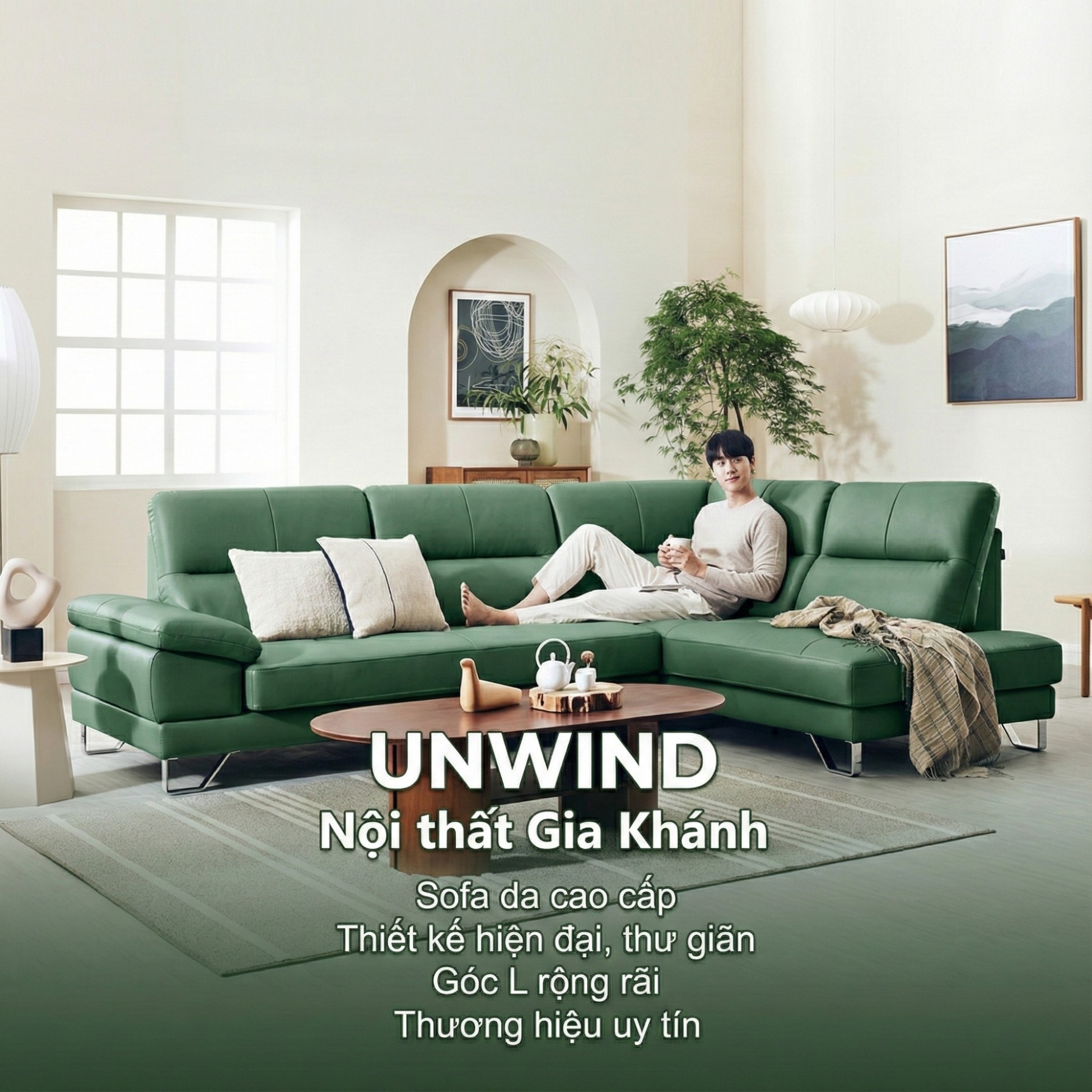 Sofa UNWIND – Sofa Da Cao Cấp Góc L Rộng Rãi Êm Ái Thư Giãn