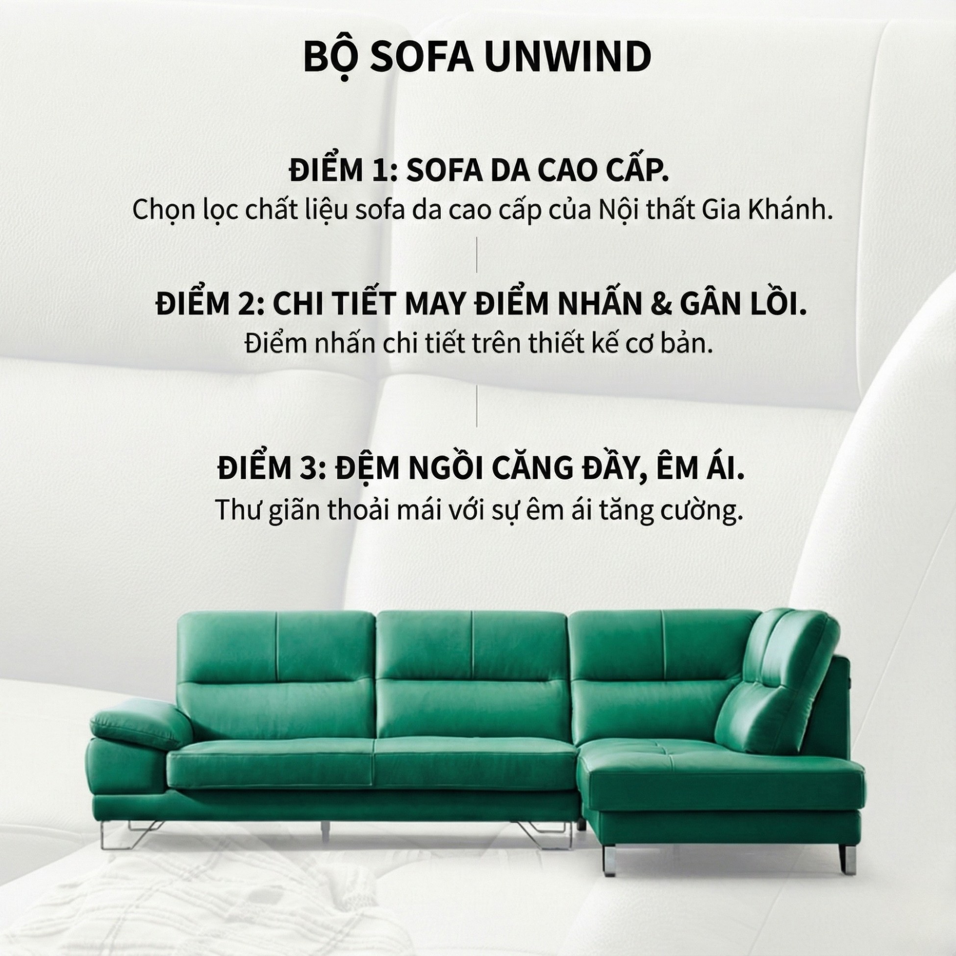 Sofa UNWIND – Sofa Da Cao Cấp Góc L Rộng Rãi Êm Ái Thư Giãn