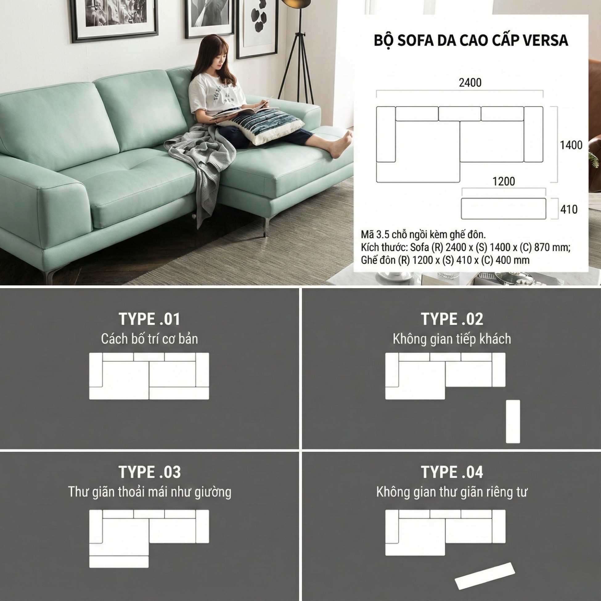 Sofa VERSA – Sofa Da Cao Cấp Linh Hoạt Tùy Biến Phong Cách