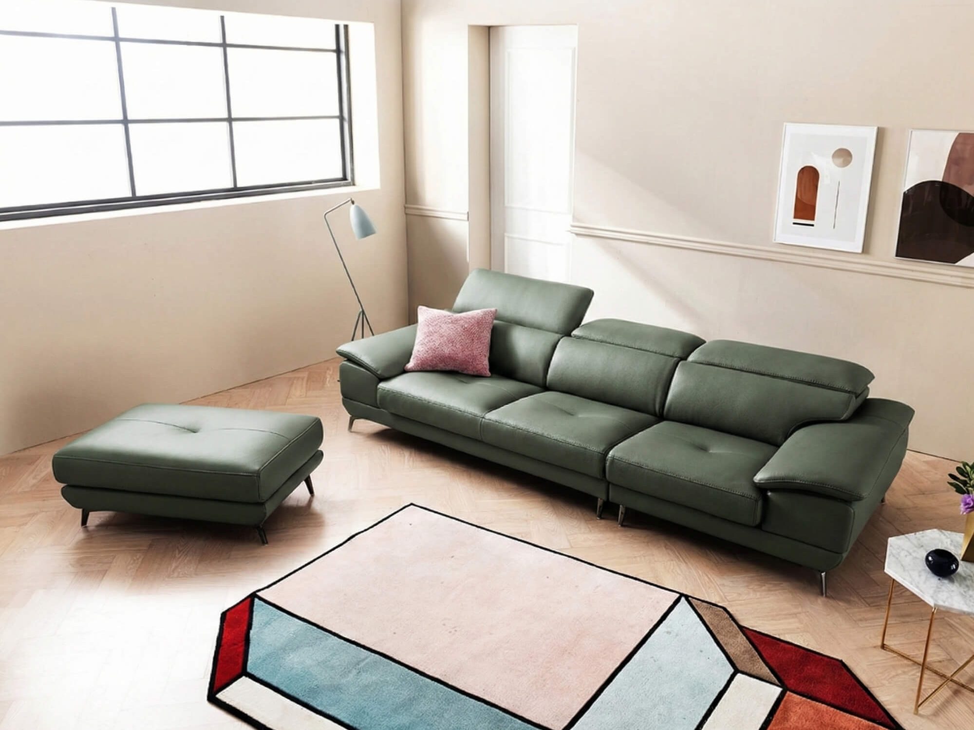 Sofa SILKEN - Sofa Băng Bọc Da Hiện Đại Với Tựa Đầu Thông Minh