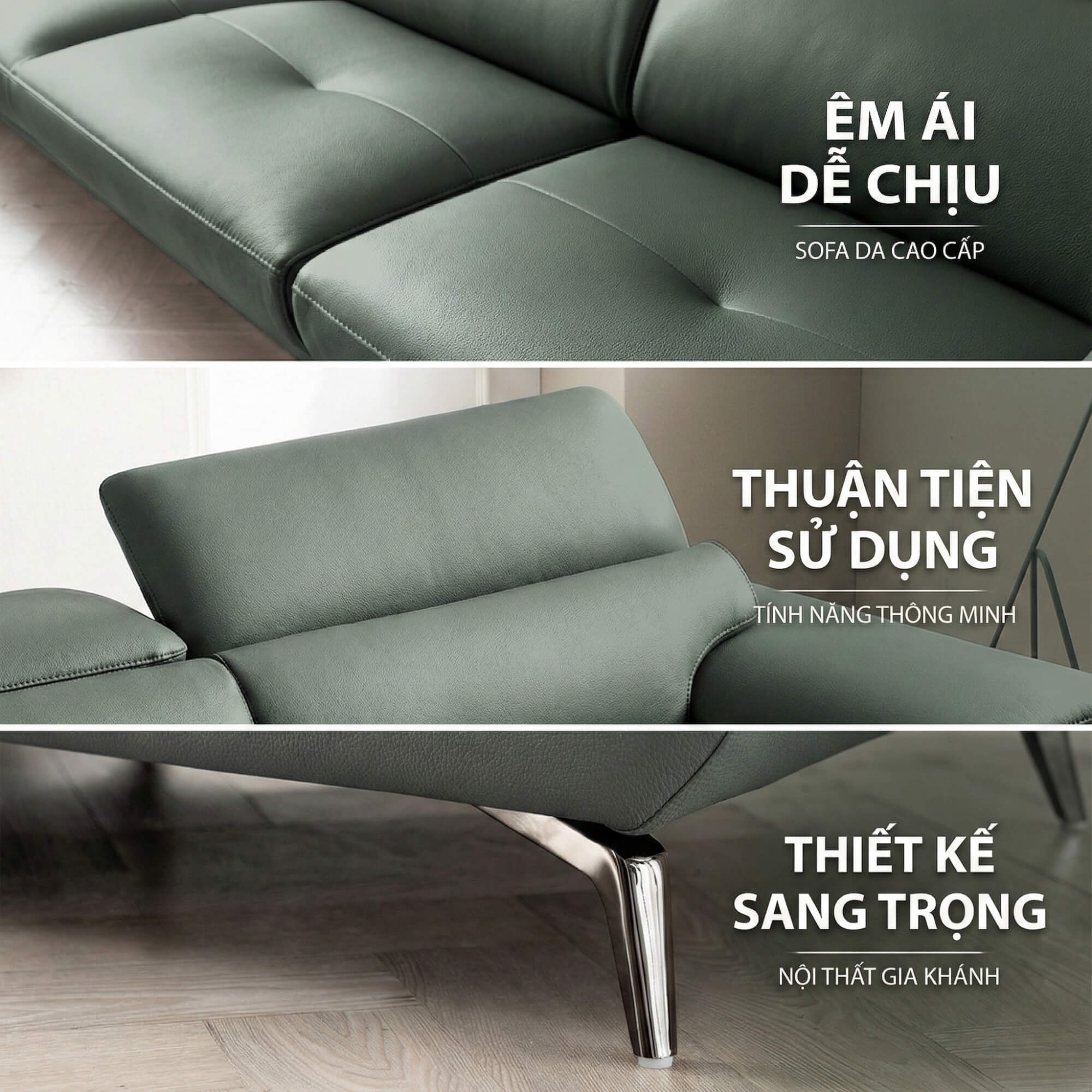 Sofa SILKEN - Sofa Băng Bọc Da Hiện Đại Với Tựa Đầu Thông Minh