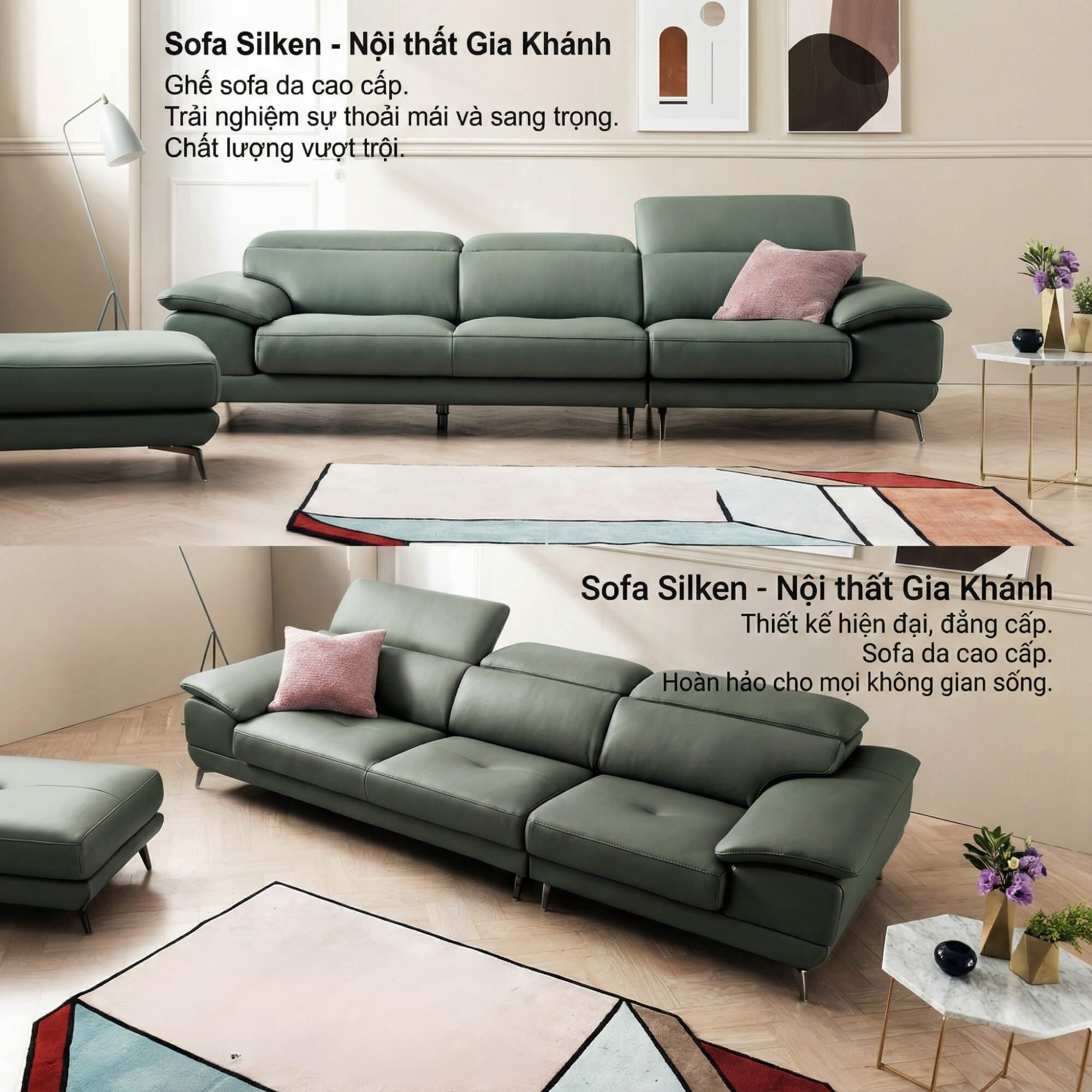 Sofa SILKEN - Sofa Băng Bọc Da Hiện Đại Với Tựa Đầu Thông Minh