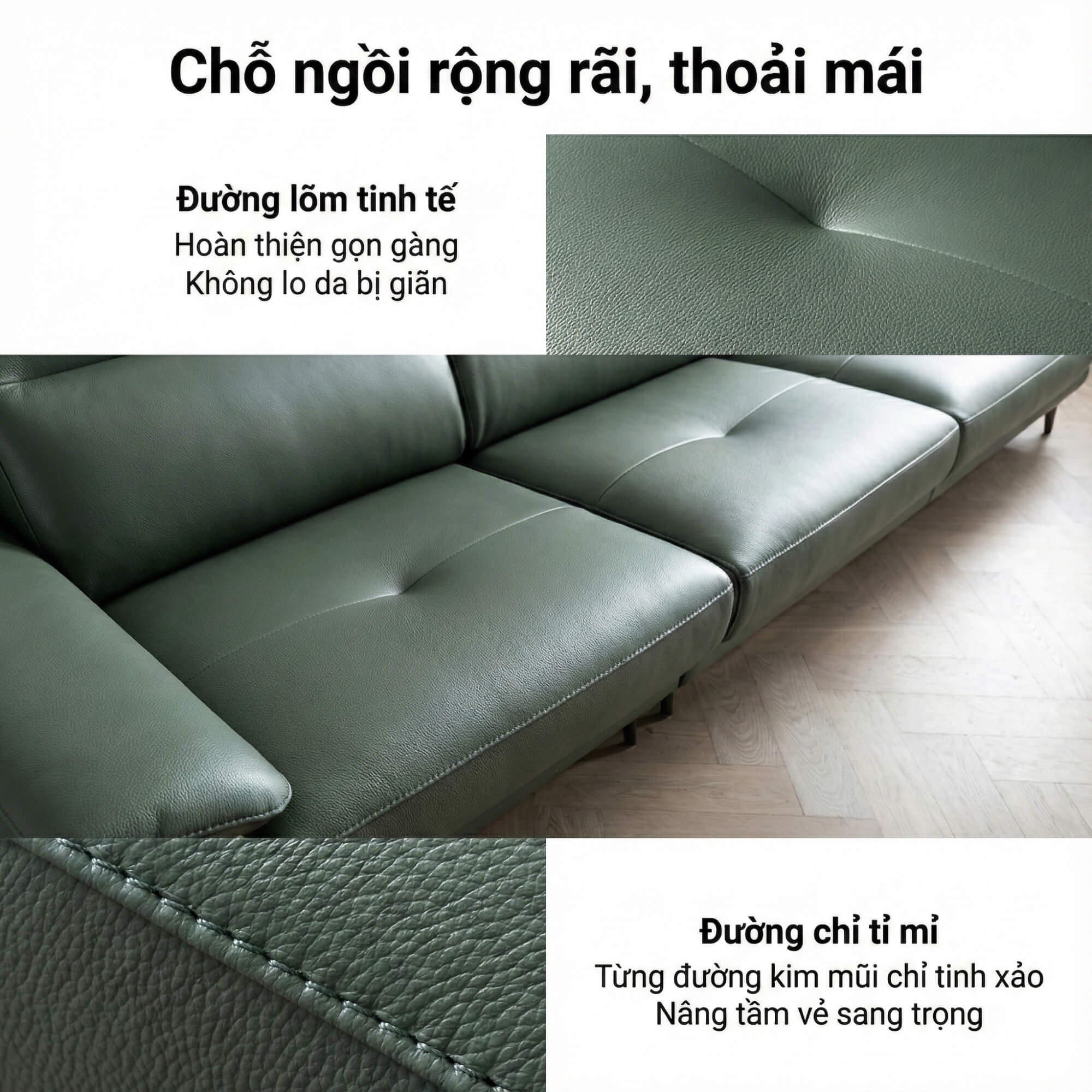 Sofa SILKEN - Sofa Băng Bọc Da Hiện Đại Với Tựa Đầu Thông Minh