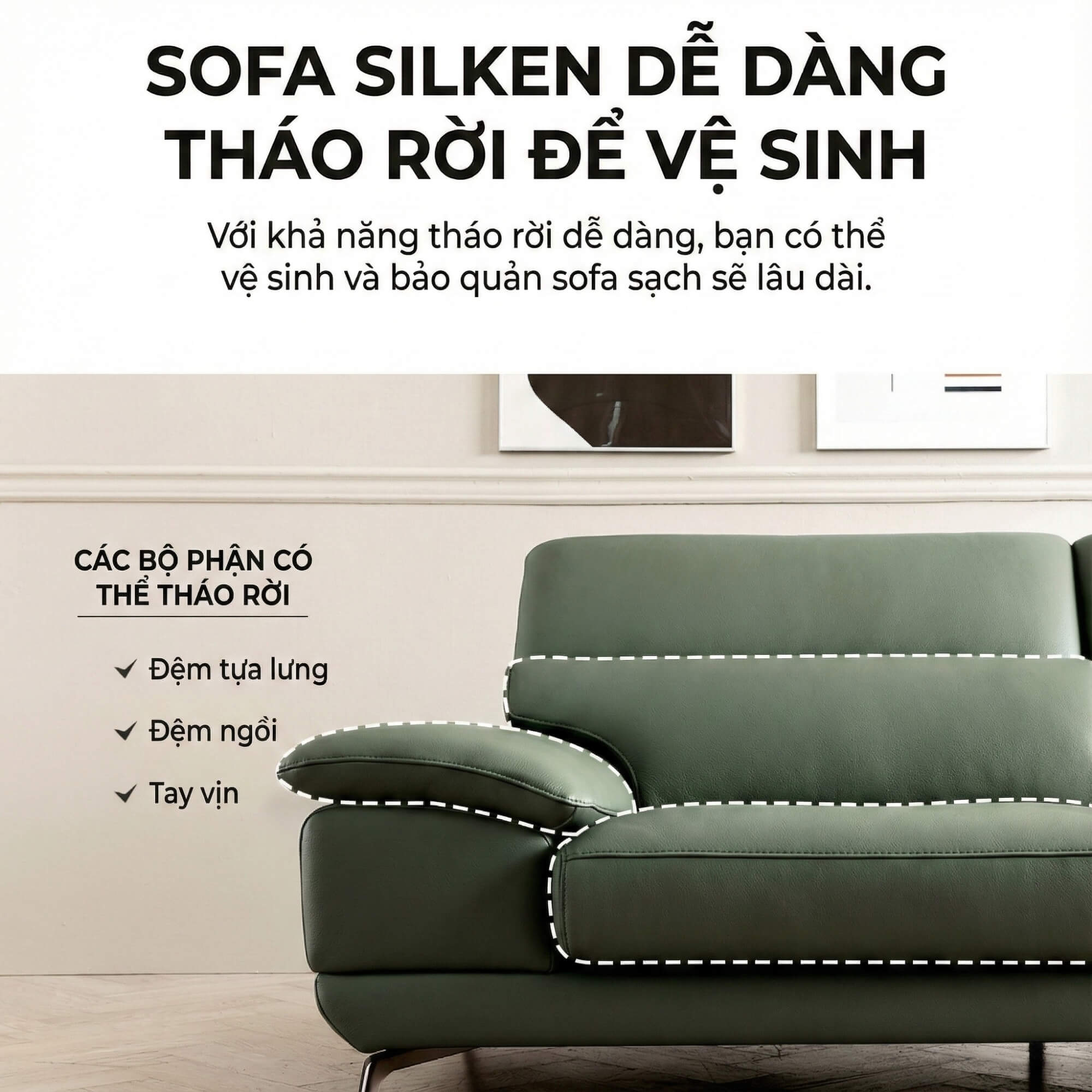Sofa SILKEN - Sofa Băng Bọc Da Hiện Đại Với Tựa Đầu Thông Minh