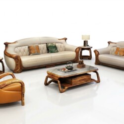 Toàn cảnh bộ sofa gỗ mun nhập khẩu SB8103-124 gồm 01 băng 1, 01 băng 2, 01 băng 4 và bàn trà, bàn phụ, được chụp trên nền…