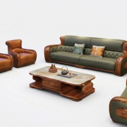 Bộ sofa gỗ mun SBD56-1125 được chụp từ góc chếch phía trước, trên nền trắng tinh tế, làm nổi bật thiết kế và màu sắc. Sofa…