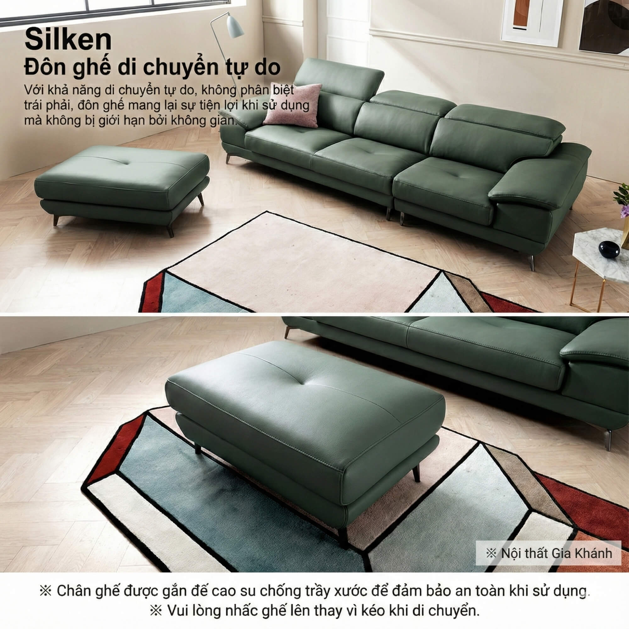 Sofa SILKEN - Sofa Băng Bọc Da Hiện Đại Với Tựa Đầu Thông Minh