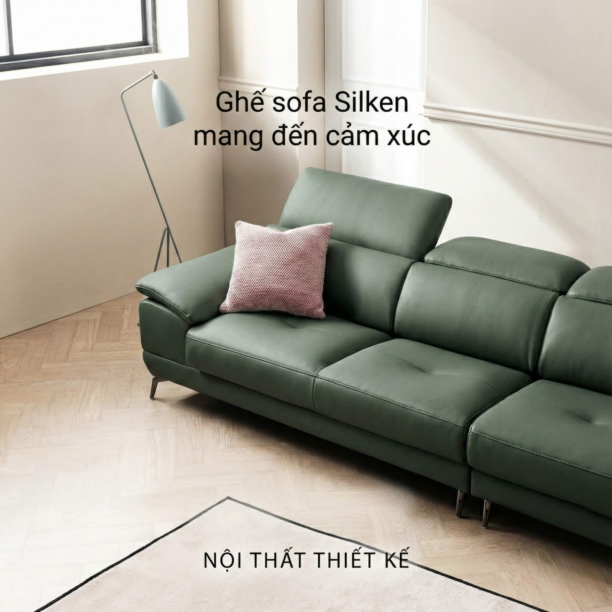 Sofa SILKEN - Sofa Băng Bọc Da Hiện Đại Với Tựa Đầu Thông Minh