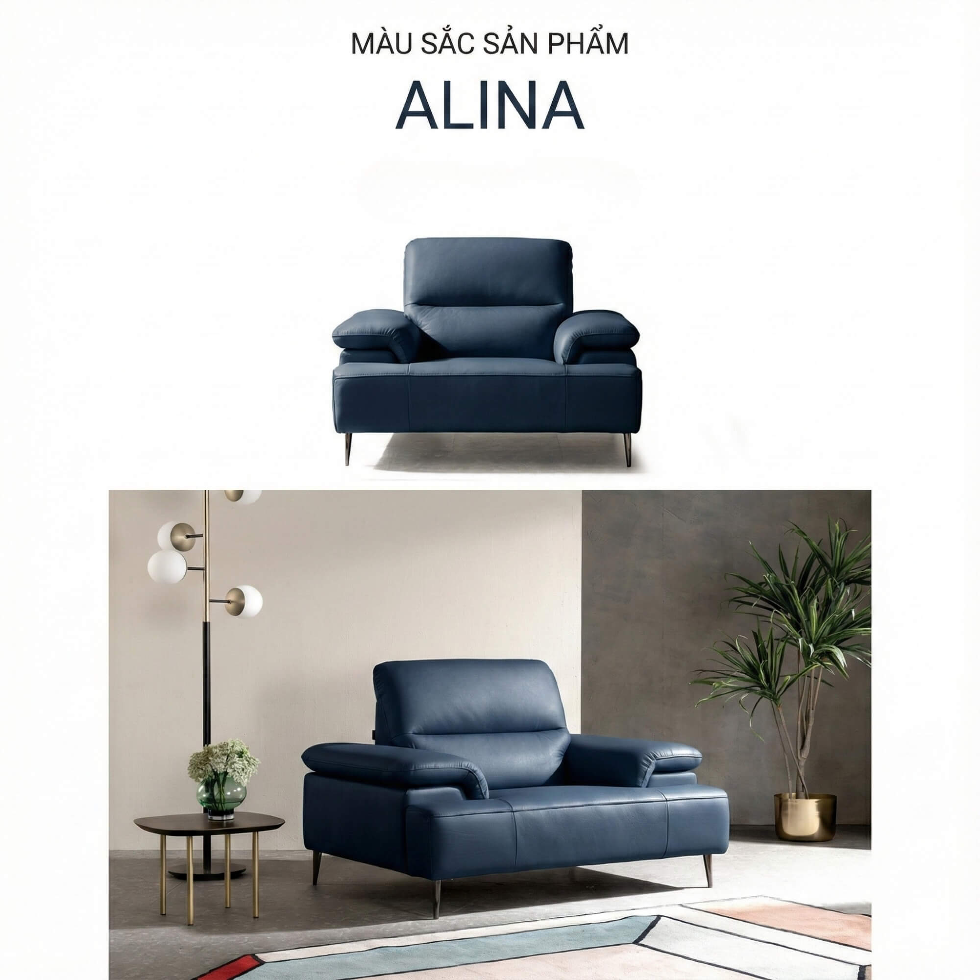 Sofa ALINA - Sofa Đơn Thư Giãn Bọc Da Cao Cấp Sang Trọng