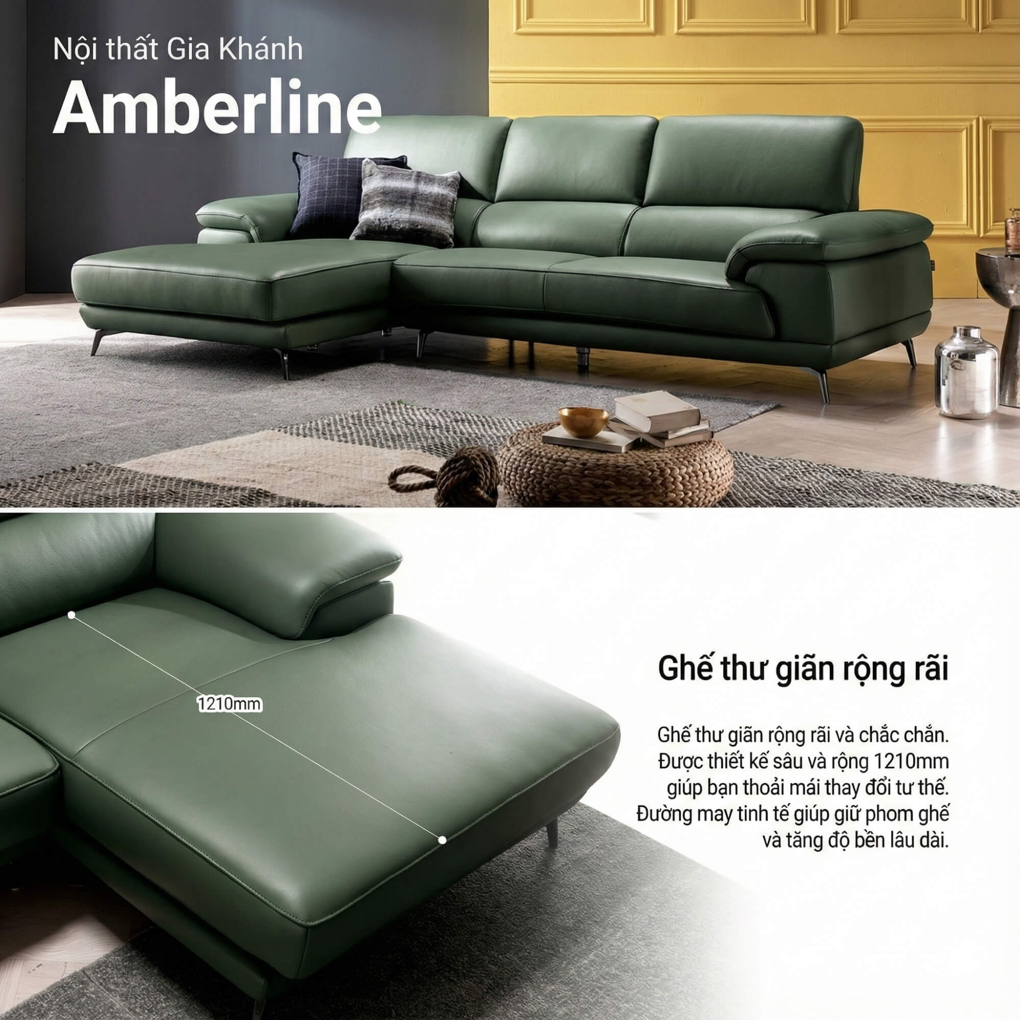Sofa AMBERLINE - Sofa Góc Thư Giãn Cho Phòng Khách Thanh Lịch