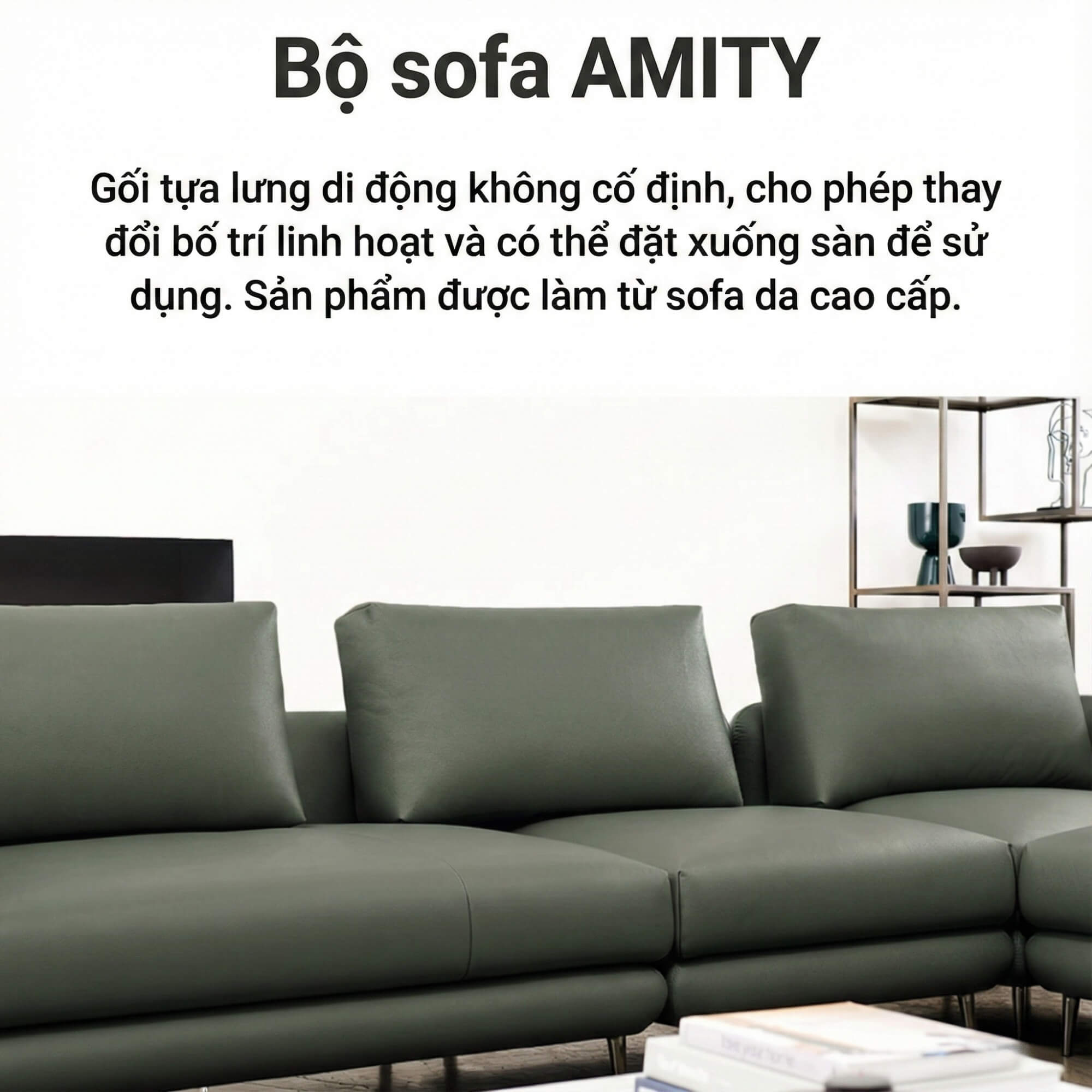 Sofa AMITY – Sofa Đơn Bọc Da Cao Cấp Dạng Module Linh Hoạt Không Tay Vịn