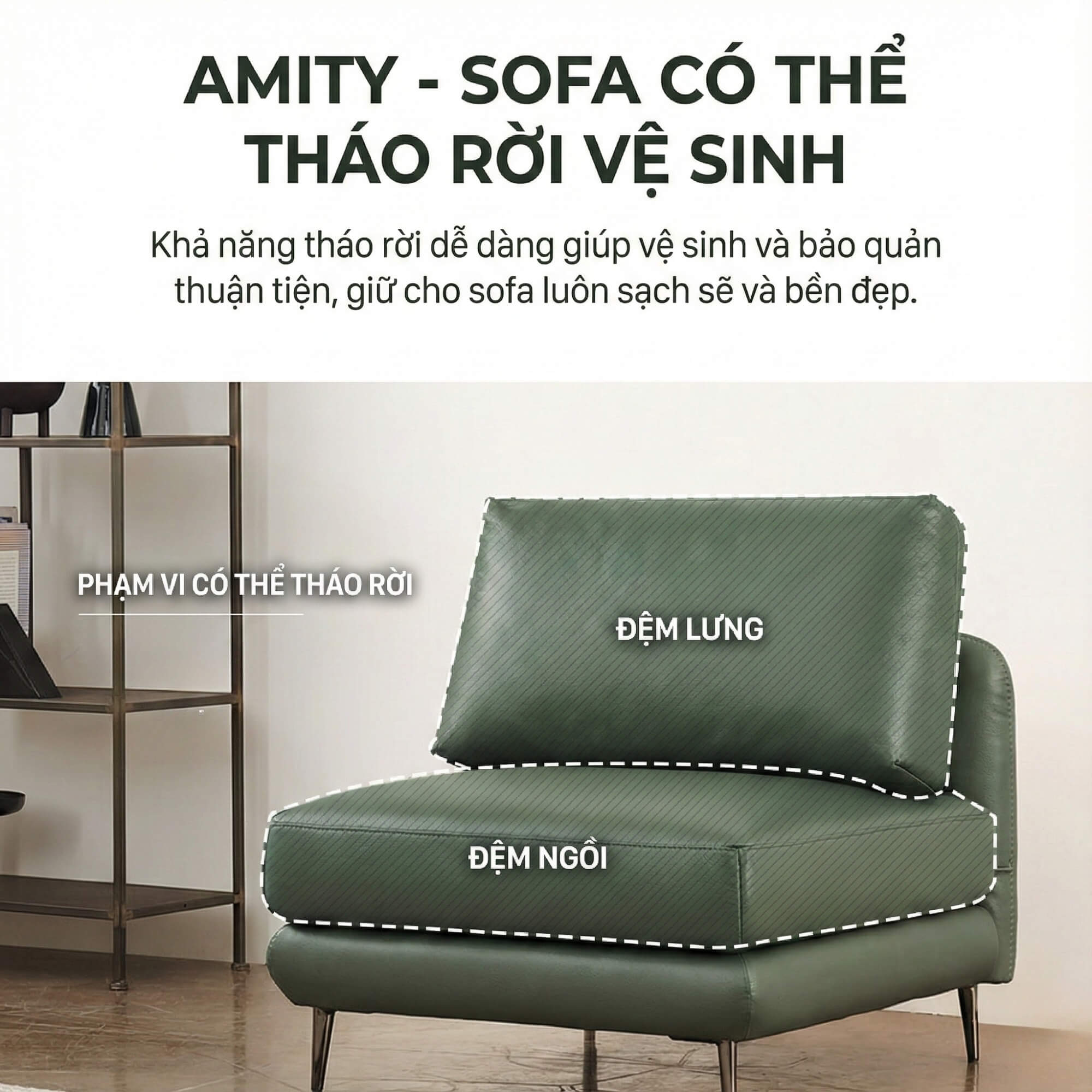 Sofa AMITY – Sofa Đơn Bọc Da Cao Cấp Dạng Module Linh Hoạt Không Tay Vịn