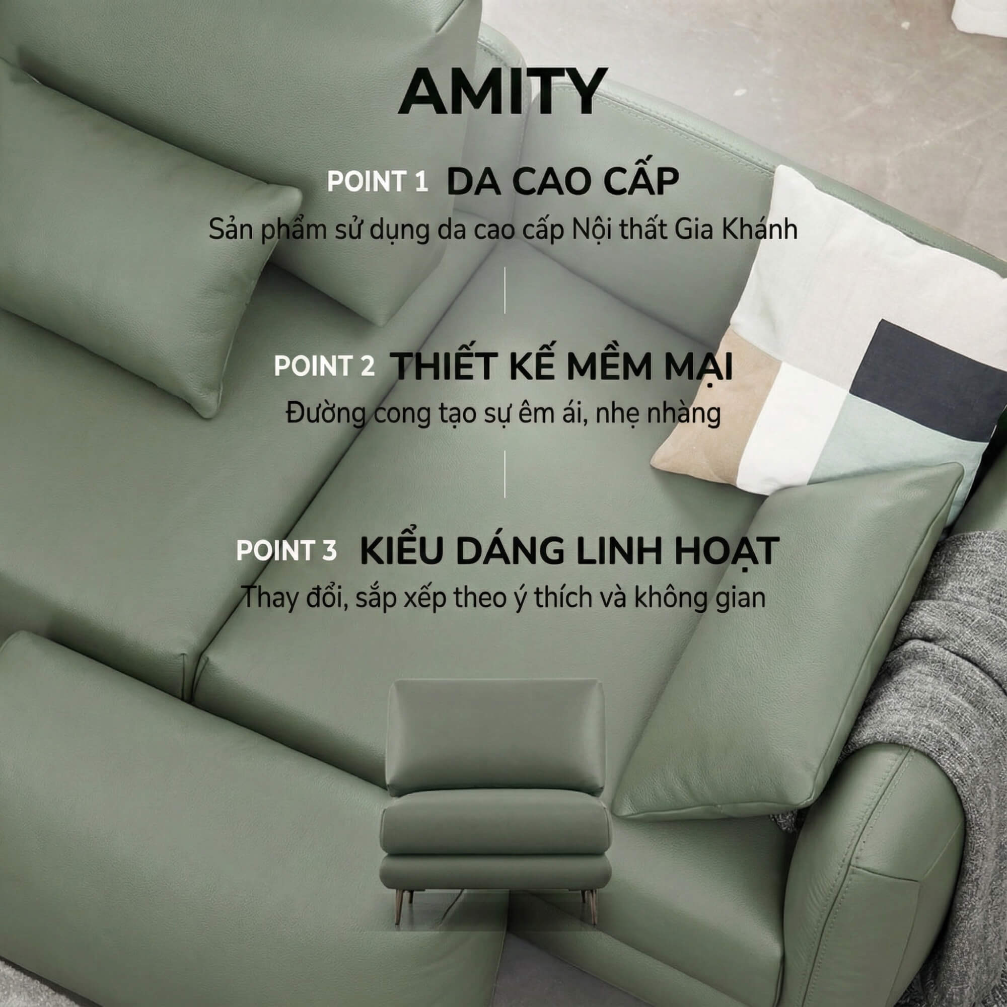 Sofa AMITY – Sofa Đơn Bọc Da Cao Cấp Dạng Module Linh Hoạt Không Tay Vịn