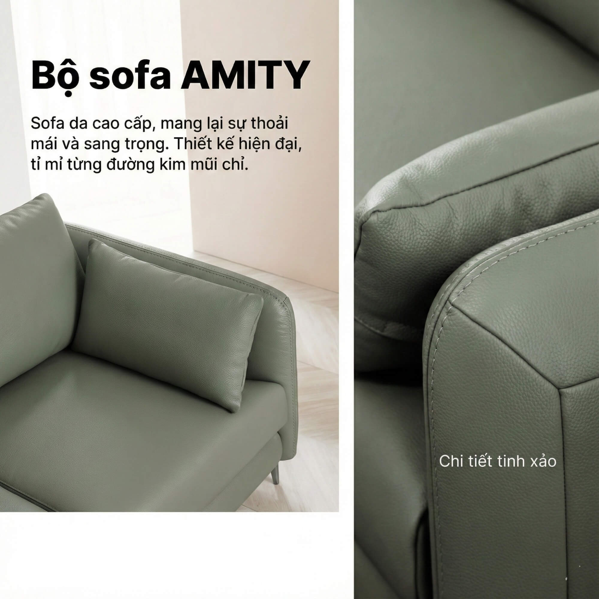 Sofa AMITY – Sofa Đơn Bọc Da Cao Cấp Dạng Module Linh Hoạt Không Tay Vịn