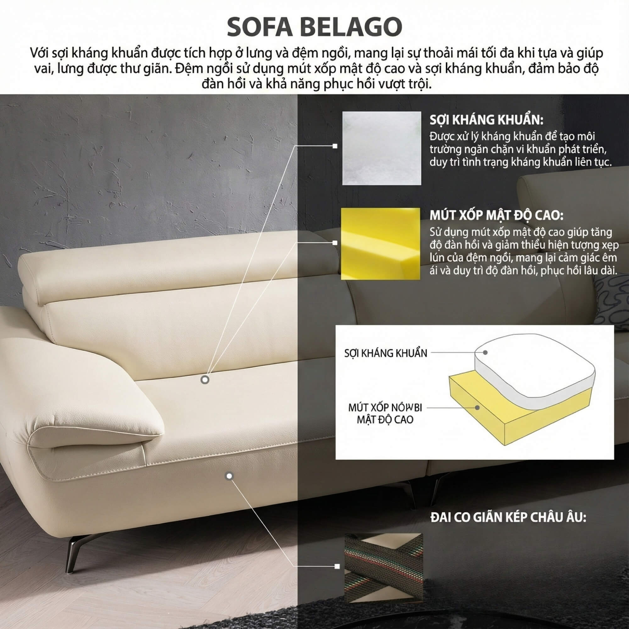 Sofa BELAGO - Sofa Băng Dáng Thuyền Bồng Bềnh Như Mây