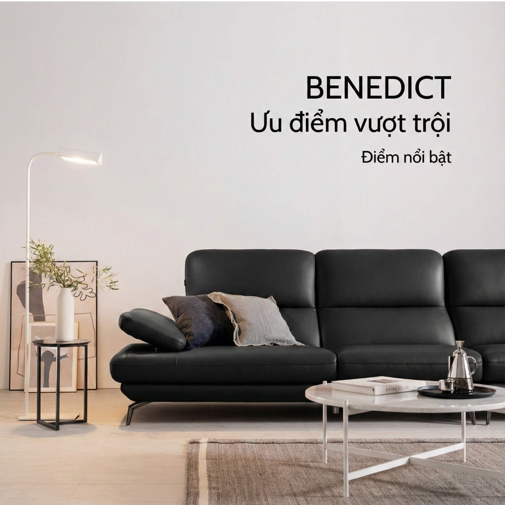 Sofa BENEDICT - Sofa Băng 4 Chỗ Bọc Da Với Tay Điều Chỉnh Thông Minh