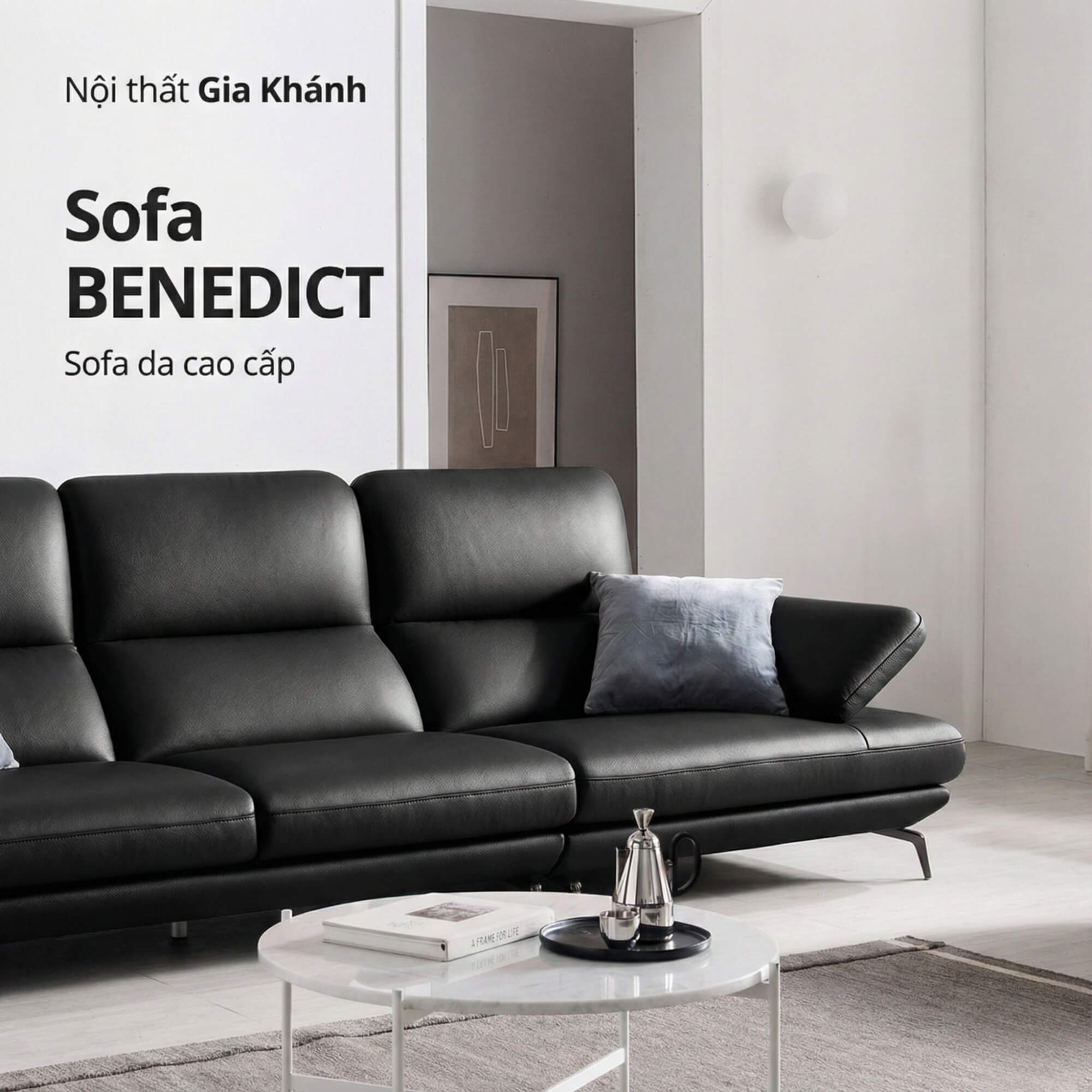 Sofa BENEDICT - Sofa Băng 4 Chỗ Bọc Da Với Tay Điều Chỉnh Thông Minh