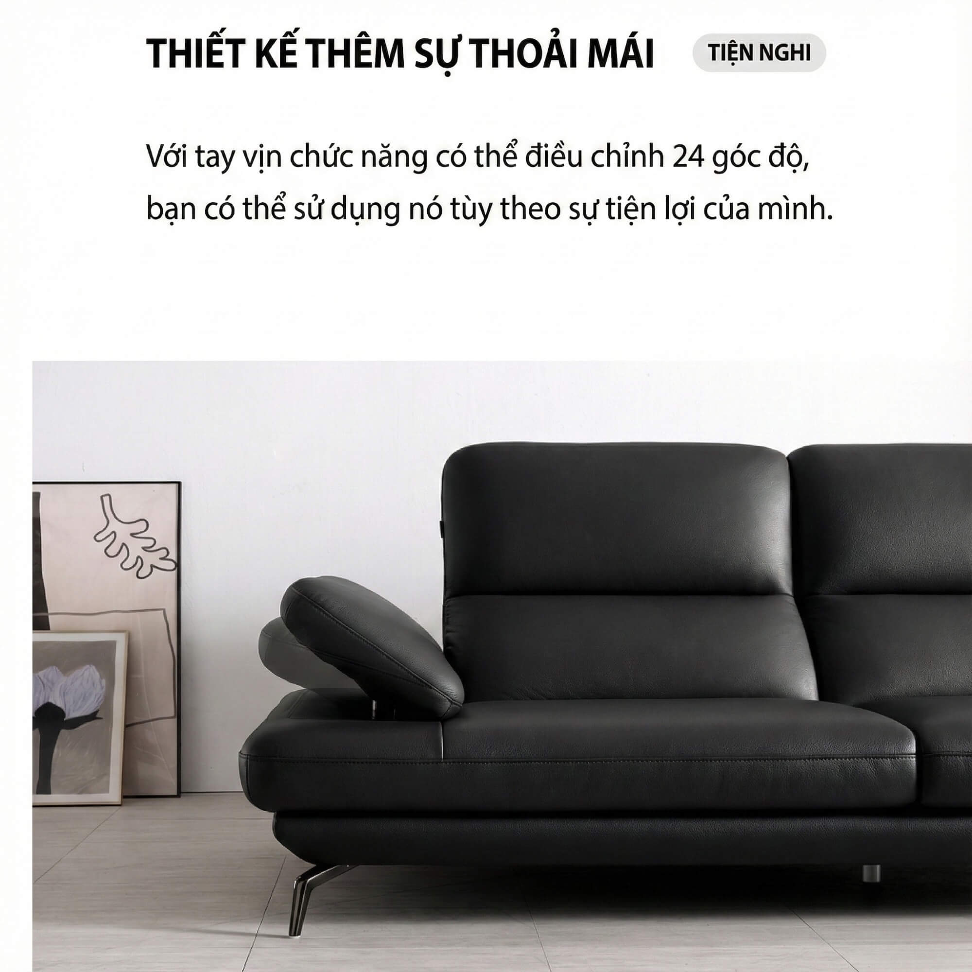 Sofa BENEDICT - Sofa Băng 4 Chỗ Bọc Da Với Tay Điều Chỉnh Thông Minh