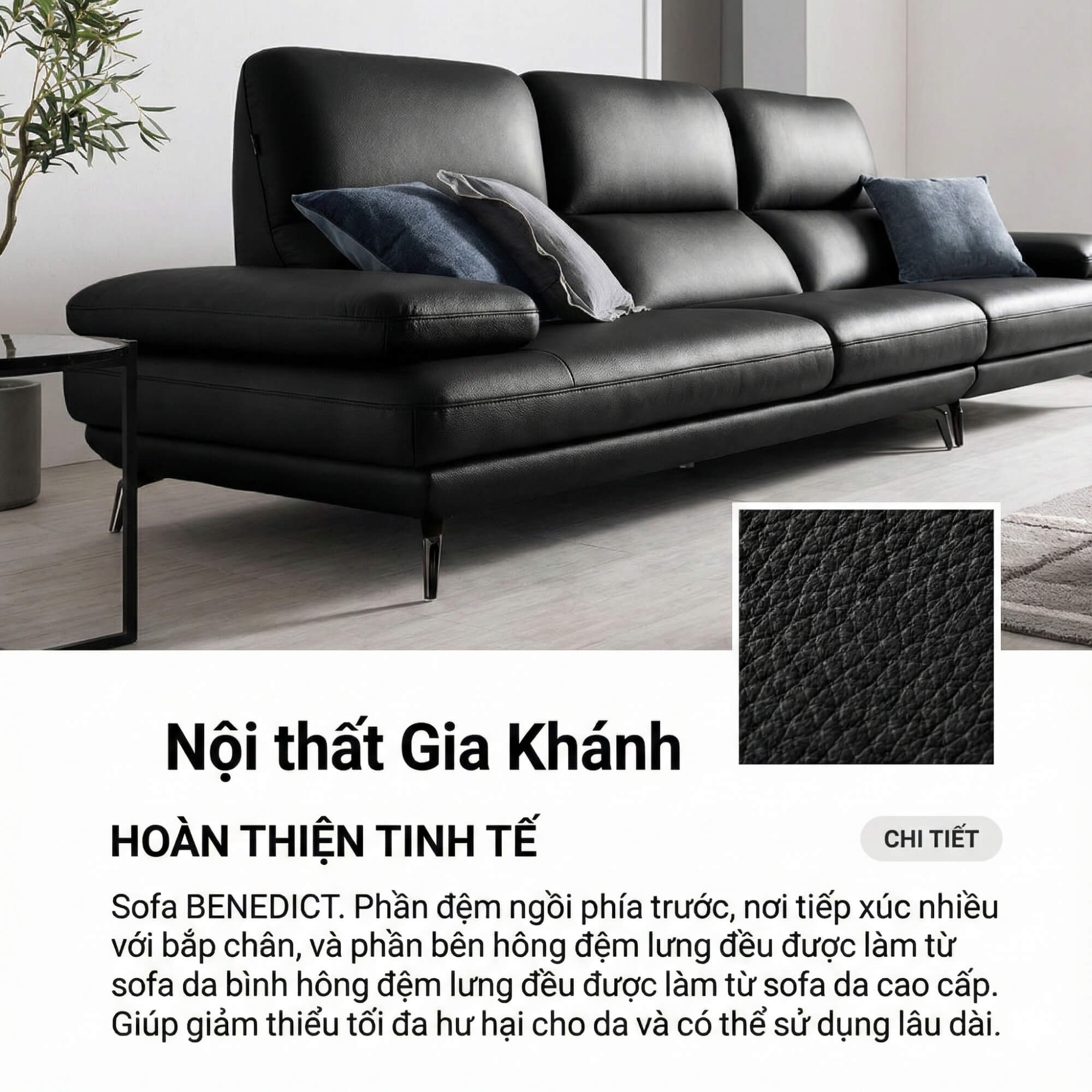 Sofa BENEDICT - Sofa Băng 4 Chỗ Bọc Da Với Tay Điều Chỉnh Thông Minh