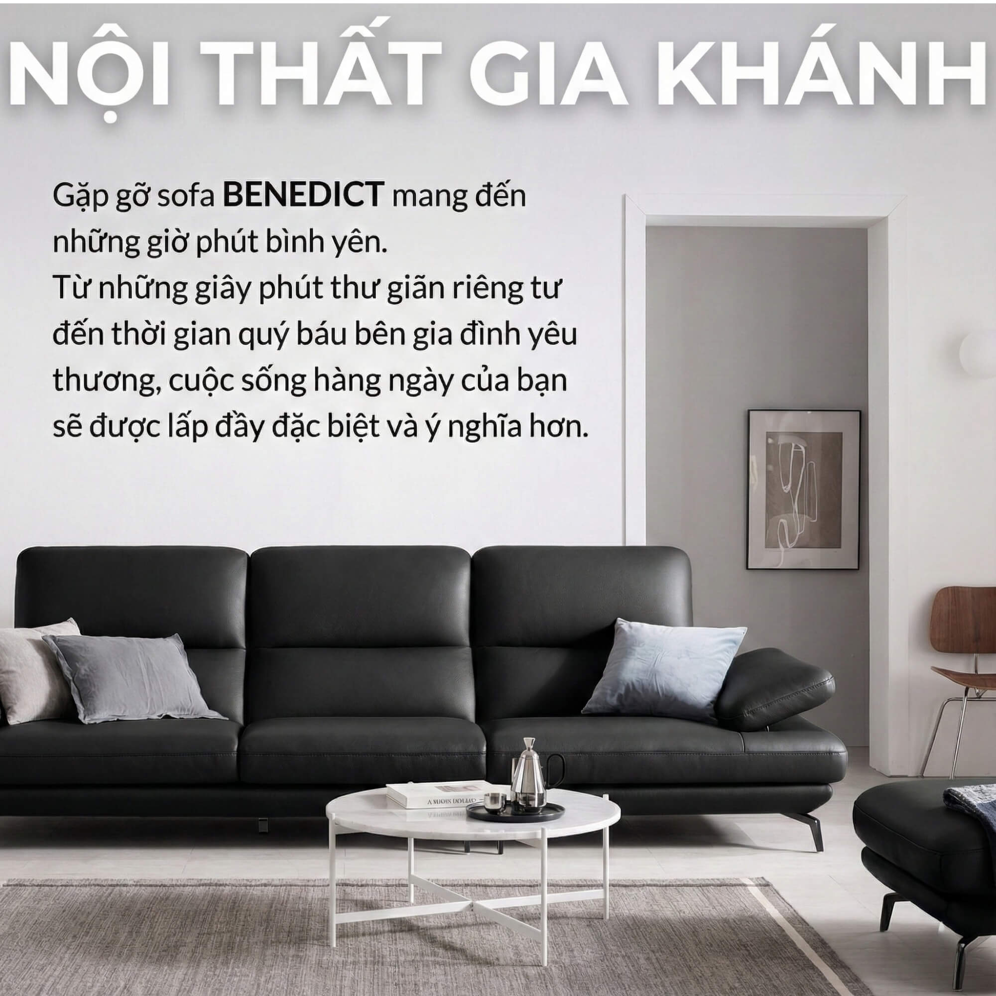 Sofa BENEDICT - Sofa Băng 4 Chỗ Bọc Da Với Tay Điều Chỉnh Thông Minh