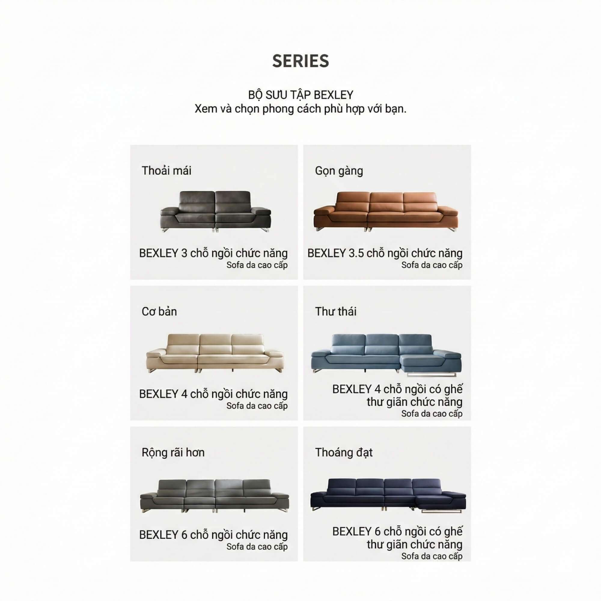 Sofa BEXLEY – Sofa Da 4 Chỗ Hiện Đại Thiết Kế Tựa Đầu Thông Minh Đẳng Cấp