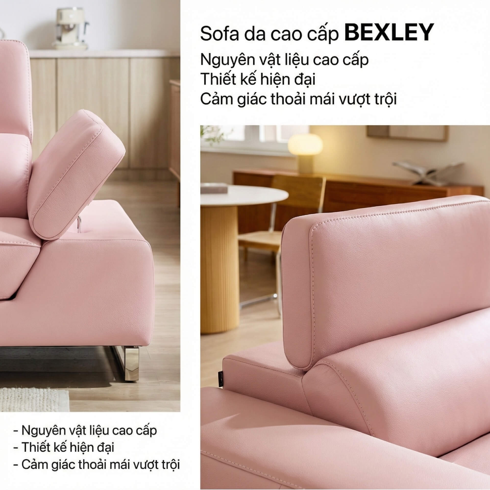 Sofa BEXLEY – Sofa Da 4 Chỗ Hiện Đại Thiết Kế Tựa Đầu Thông Minh Đẳng Cấp