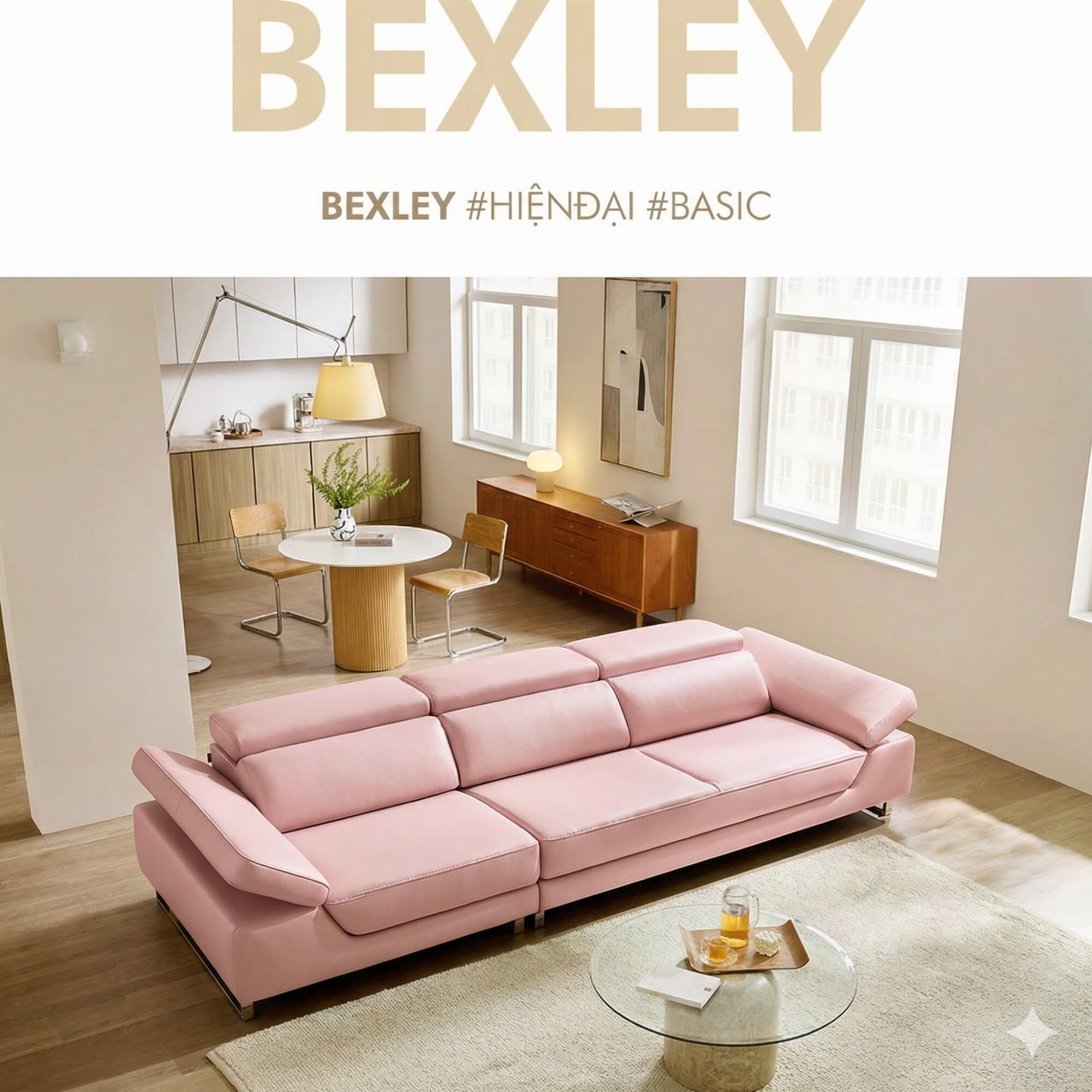 Sofa BEXLEY – Sofa Da 4 Chỗ Hiện Đại Thiết Kế Tựa Đầu Thông Minh Đẳng Cấp