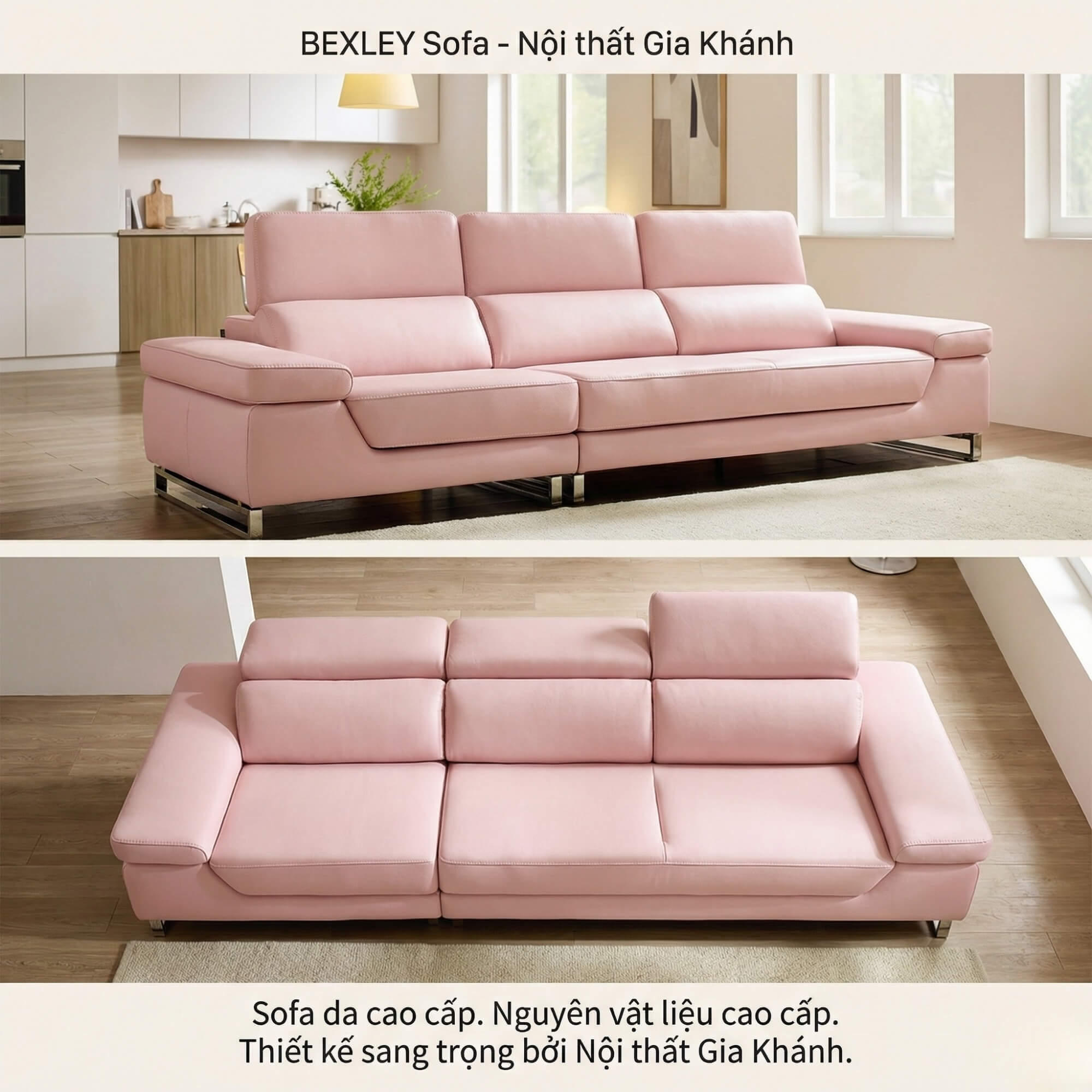 Sofa BEXLEY – Sofa Da 4 Chỗ Hiện Đại Thiết Kế Tựa Đầu Thông Minh Đẳng Cấp