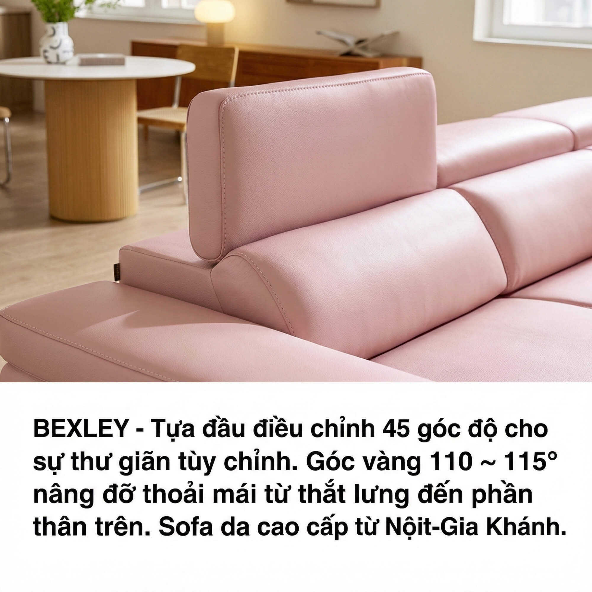 Sofa BEXLEY – Sofa Da 4 Chỗ Hiện Đại Thiết Kế Tựa Đầu Thông Minh Đẳng Cấp