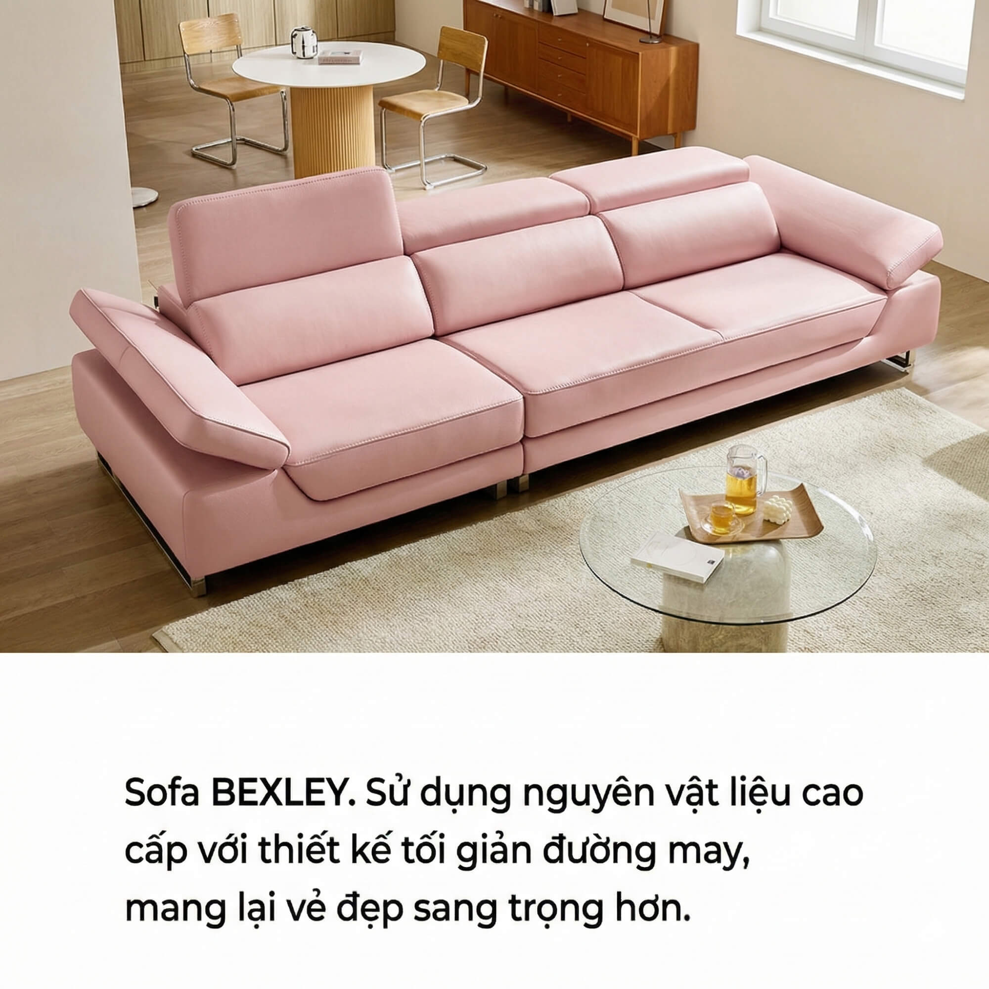 Sofa BEXLEY – Sofa Da 4 Chỗ Hiện Đại Thiết Kế Tựa Đầu Thông Minh Đẳng Cấp