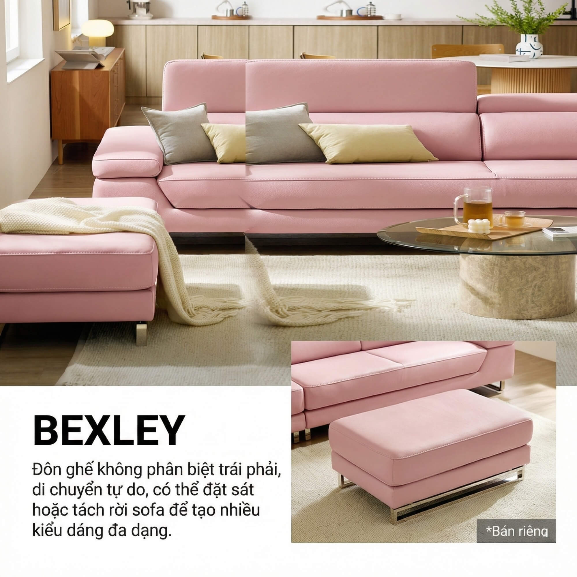 Sofa BEXLEY – Sofa Da 4 Chỗ Hiện Đại Thiết Kế Tựa Đầu Thông Minh Đẳng Cấp
