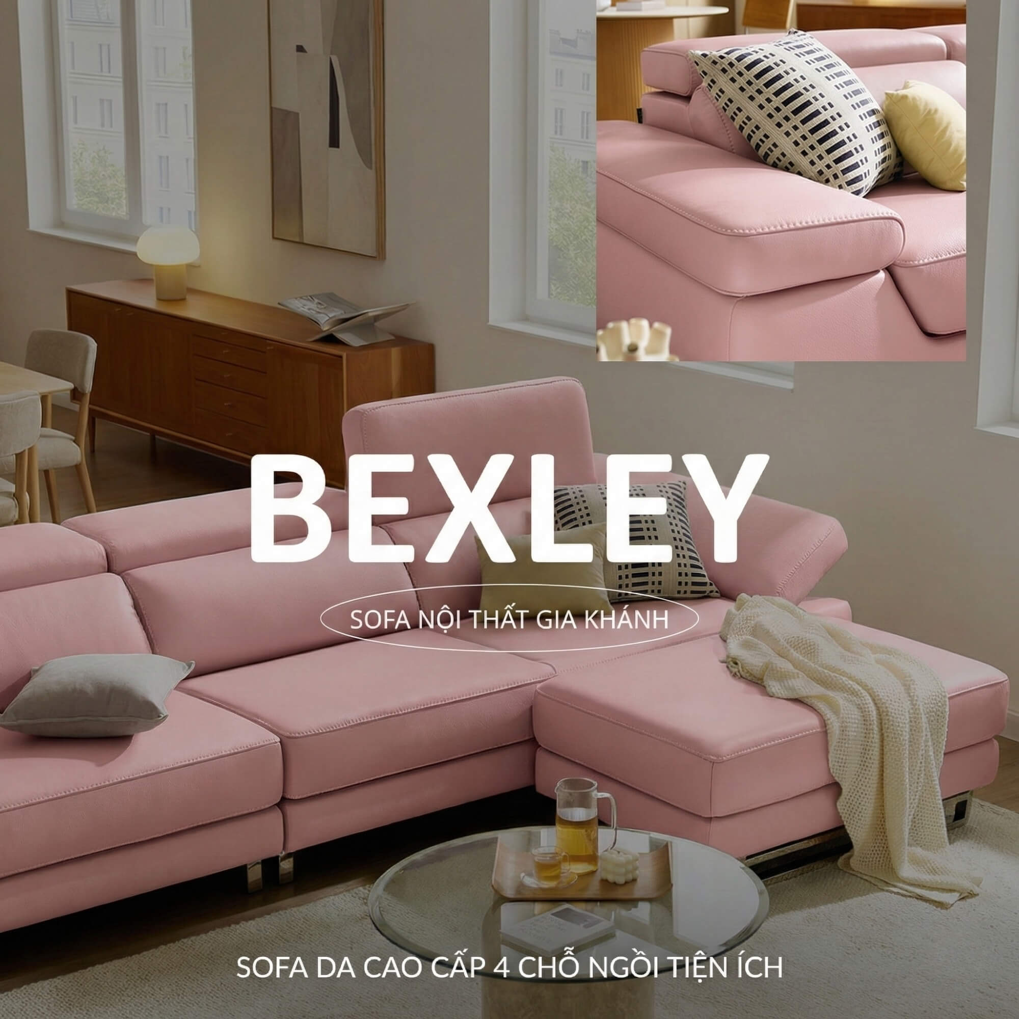 Sofa BEXLEY – Sofa Da 4 Chỗ Hiện Đại Thiết Kế Tựa Đầu Thông Minh Đẳng Cấp