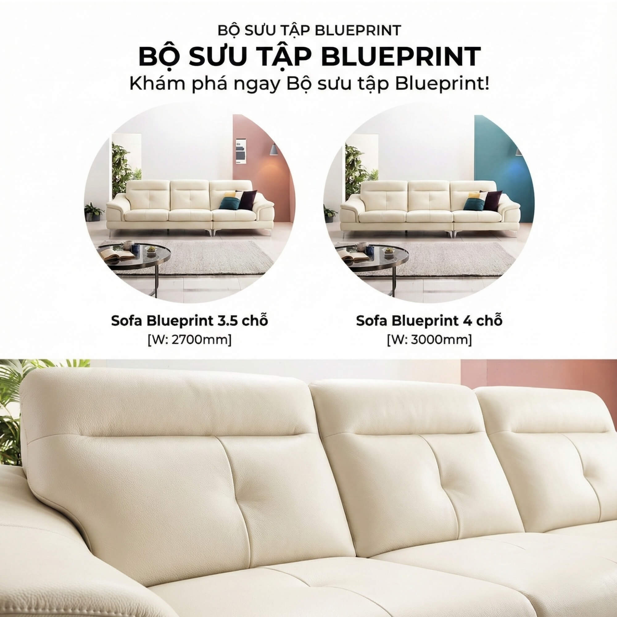 Sofa BLUEPRINT - Sofa Băng Bọc Da Bắc Âu Thiết Kế Tối Giản Tinh Tế