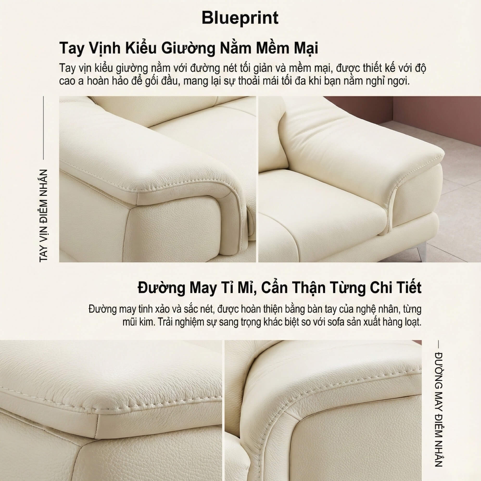 Sofa BLUEPRINT - Sofa Băng Bọc Da Bắc Âu Thiết Kế Tối Giản Tinh Tế