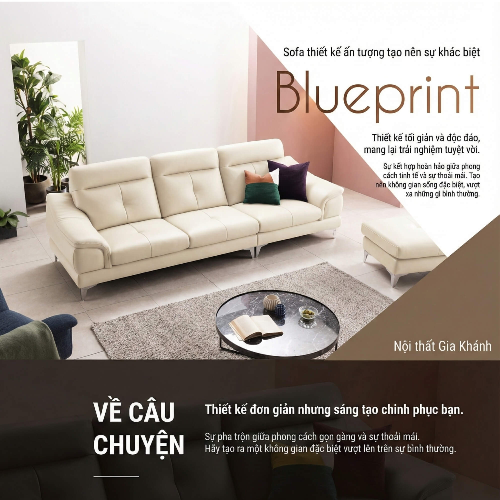 Sofa BLUEPRINT - Sofa Băng Bọc Da Bắc Âu Thiết Kế Tối Giản Tinh Tế