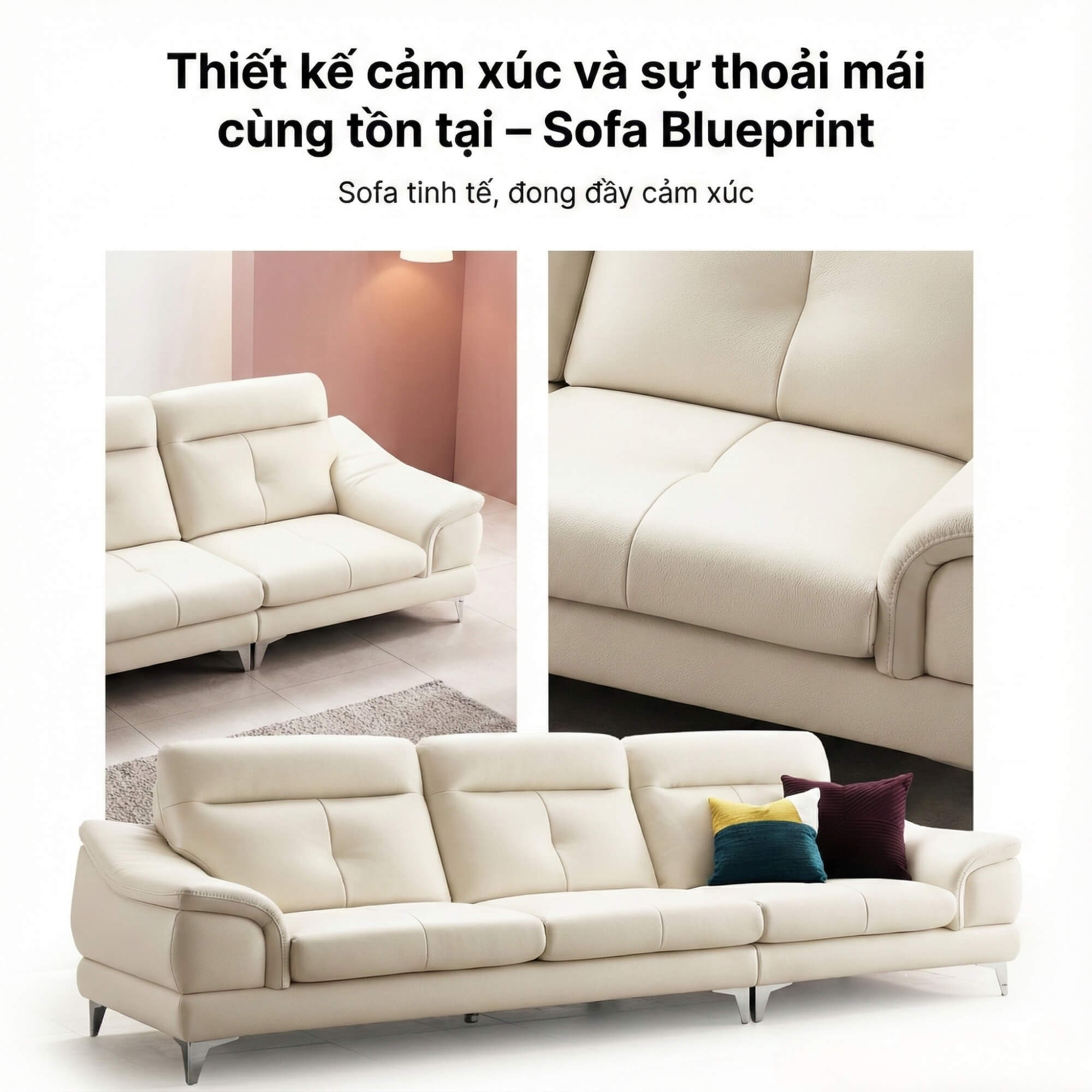 Sofa BLUEPRINT - Sofa Băng Bọc Da Bắc Âu Thiết Kế Tối Giản Tinh Tế