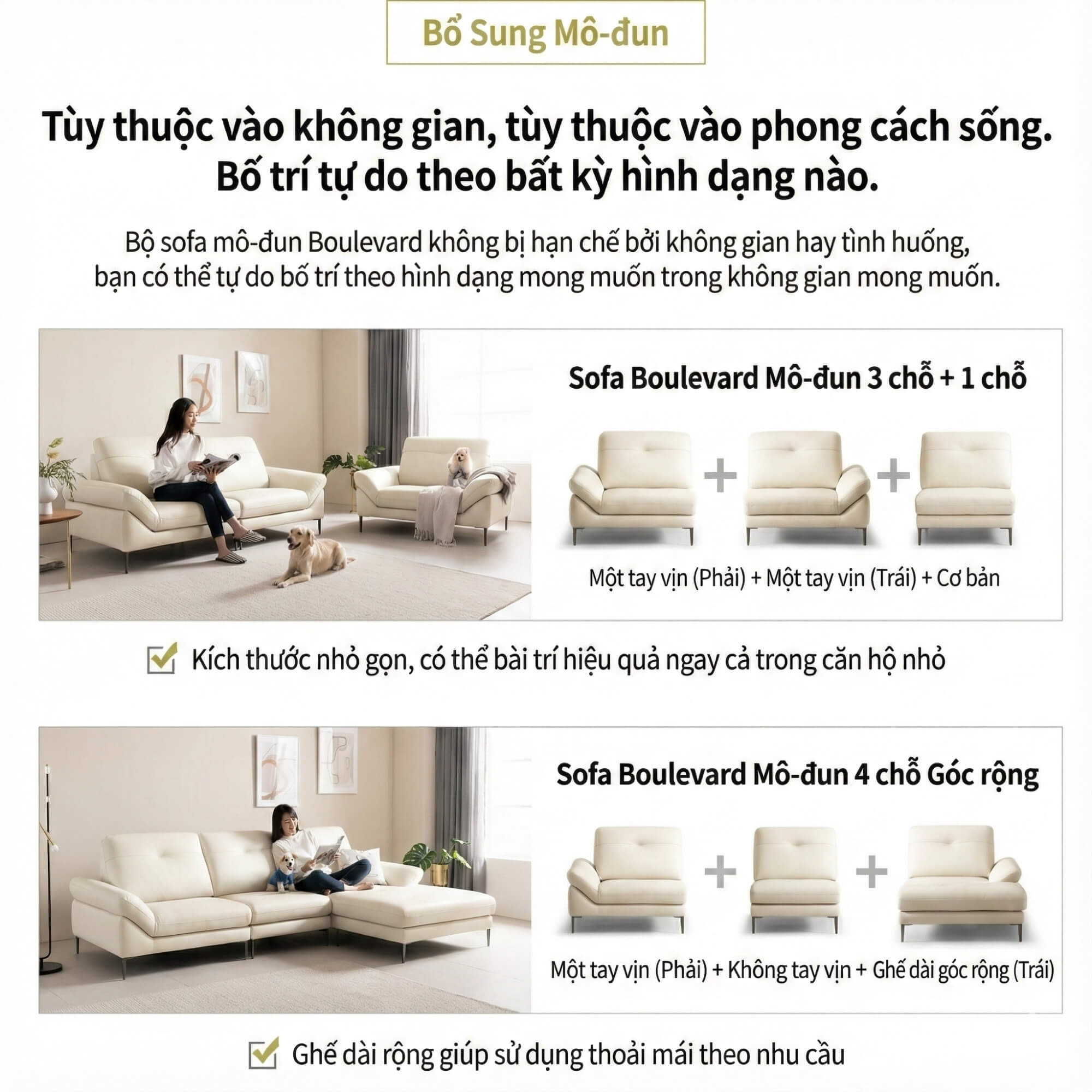 Sofa Boulevard – Bộ Sofa Hiện Đại Bọc Da Cao Cấp Mô-đun Tự Do