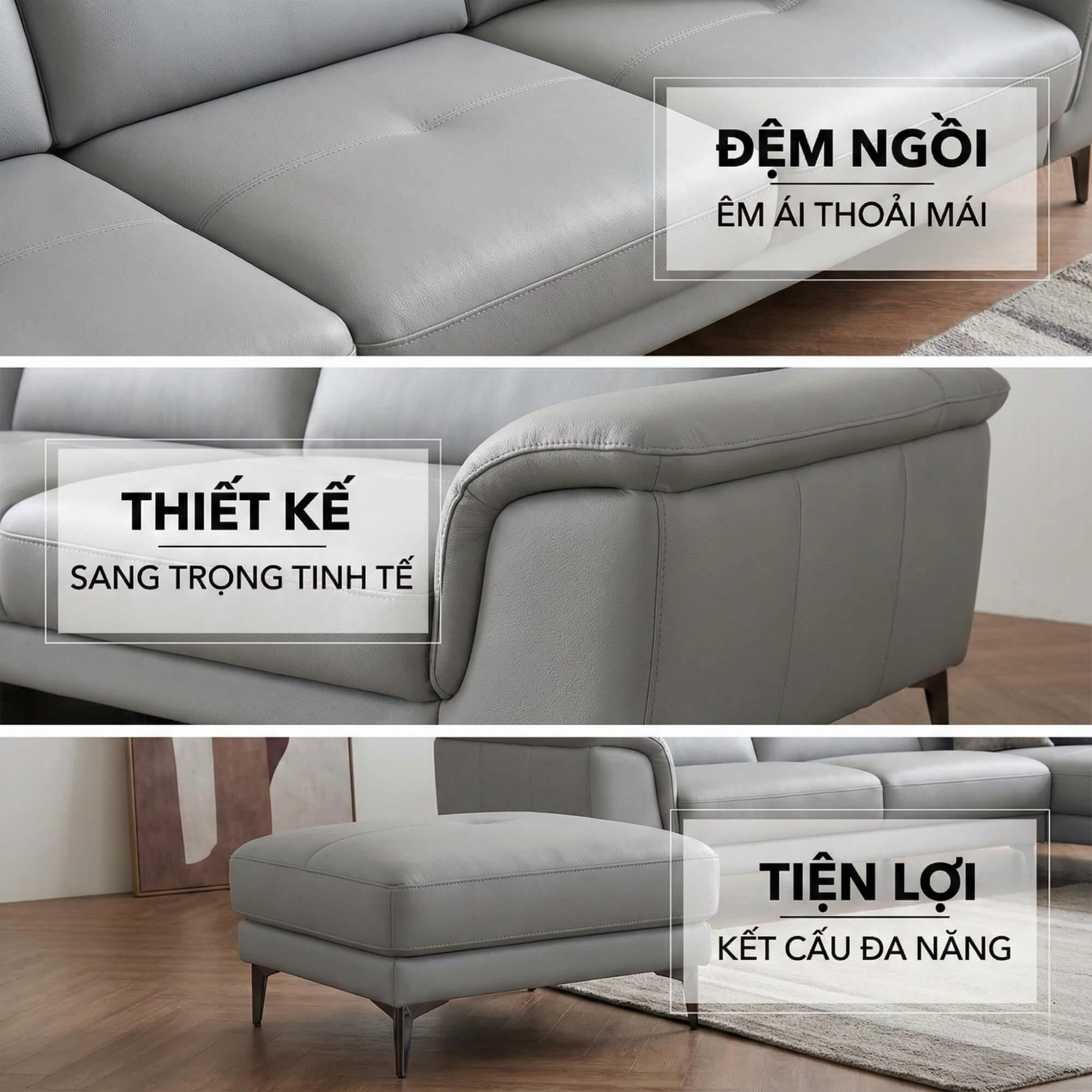Sofa BRIO – Sofa Da Dáng Văng Hiện Đại Đa Chức Năng Tựa Đầu Điều Chỉnh