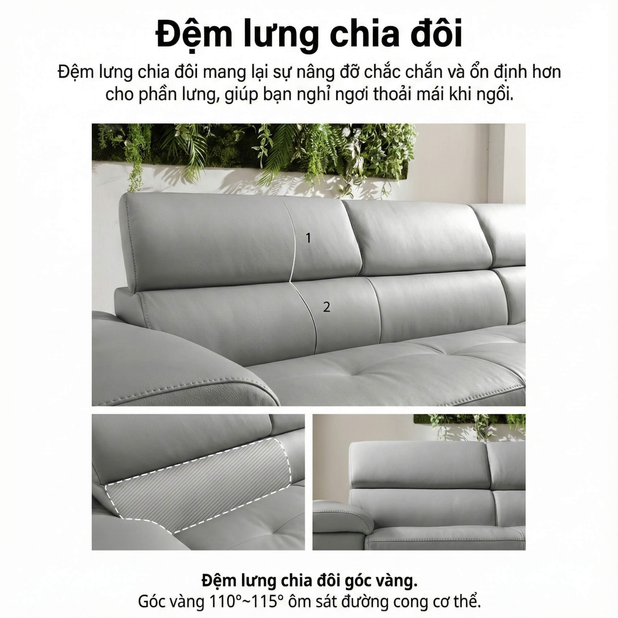 Sofa BRIO – Sofa Da Dáng Văng Hiện Đại Đa Chức Năng Tựa Đầu Điều Chỉnh
