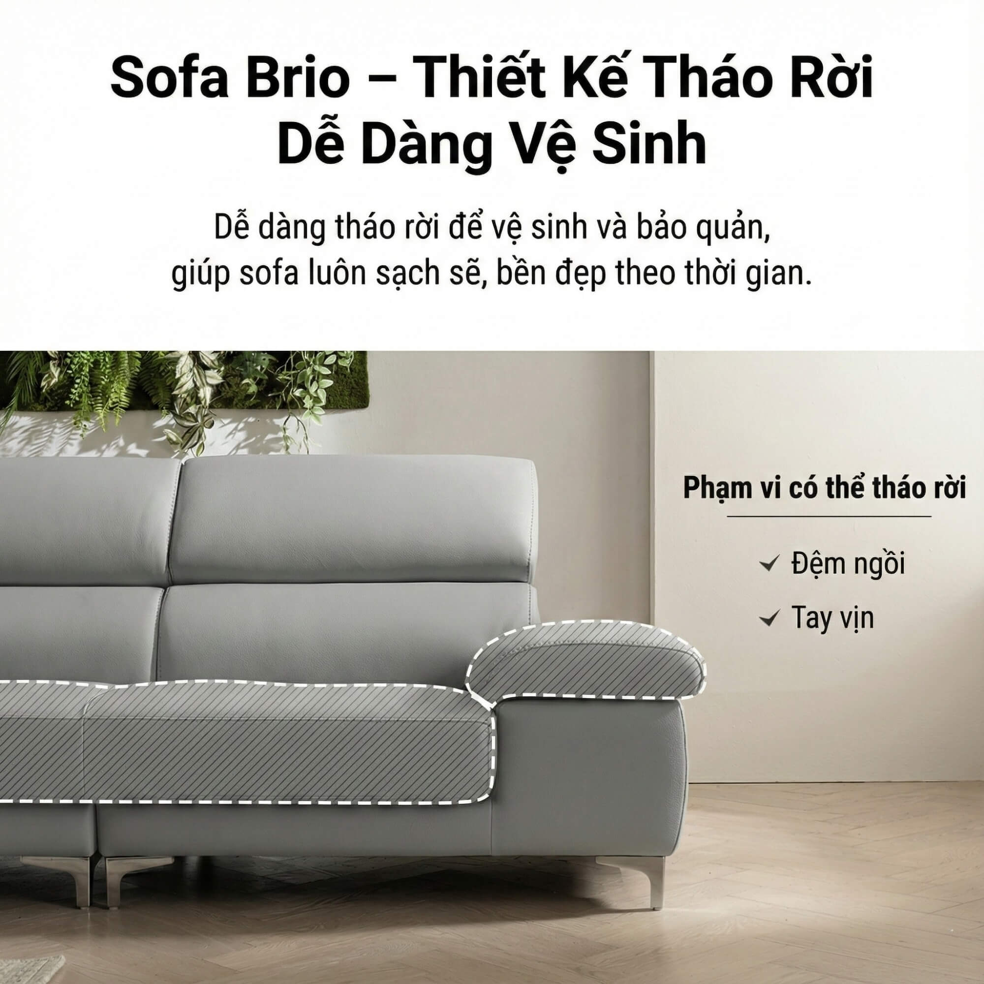 Sofa BRIO – Sofa Da Dáng Văng Hiện Đại Đa Chức Năng Tựa Đầu Điều Chỉnh
