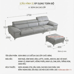 Sofa BRIO – Sofa Da Dáng Văng Hiện Đại Đa Chức Năng Tựa Đầu Điều Chỉnh