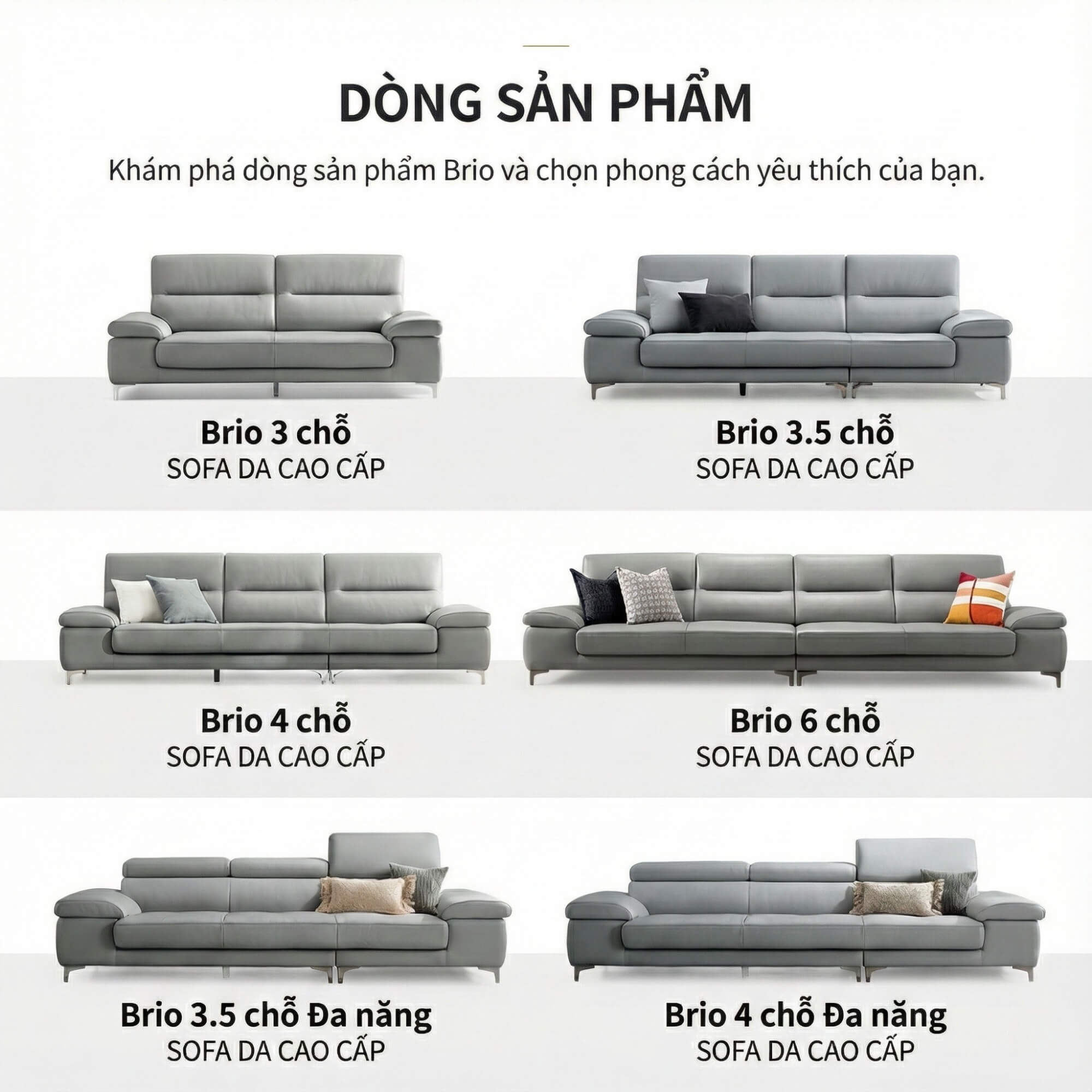 Sofa BRIO – Sofa Da Dáng Văng Hiện Đại Đa Chức Năng Tựa Đầu Điều Chỉnh
