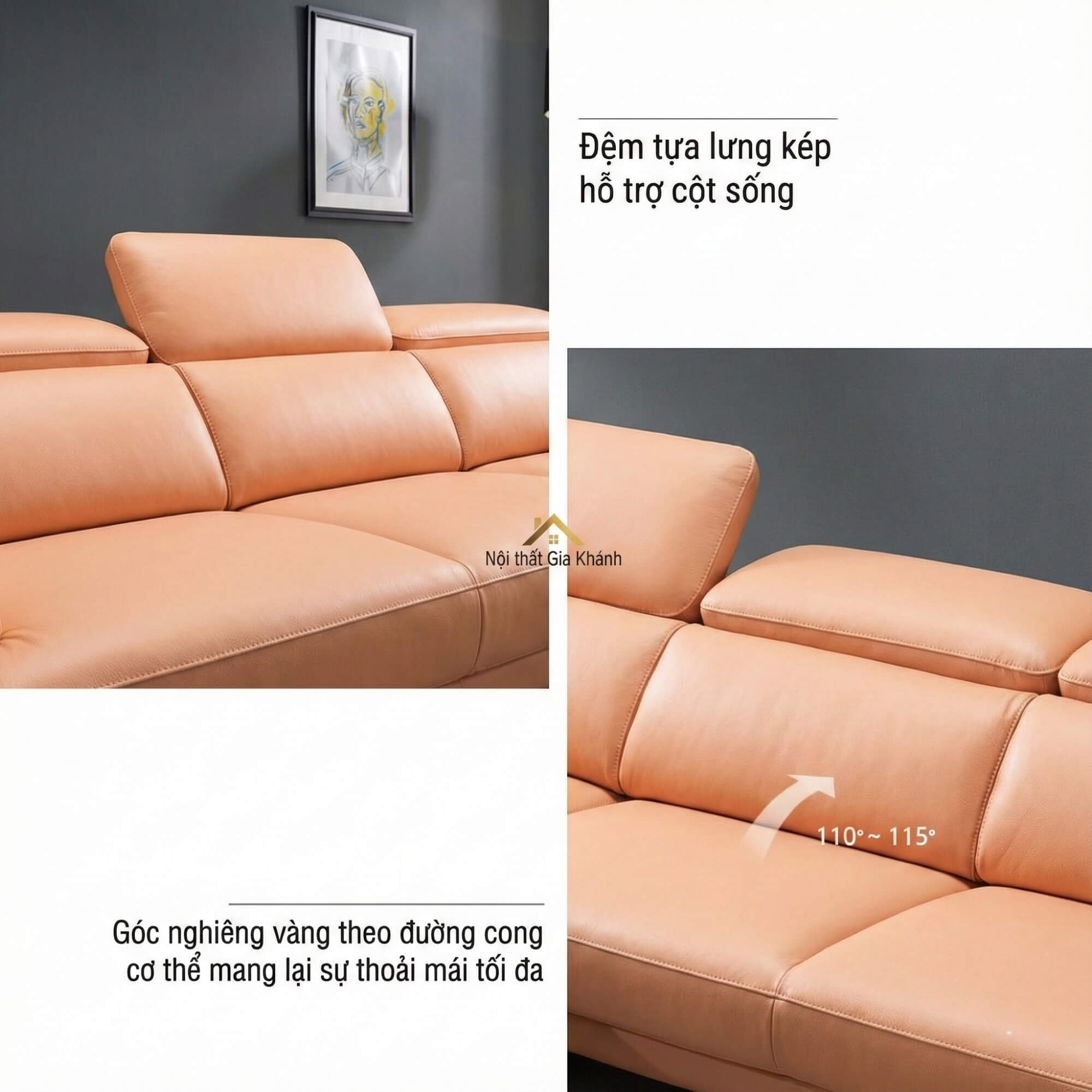 Sofa CENTERRA - Sofa Góc Bọc Da Thiết Kế Tựa Đầu Thông Minh